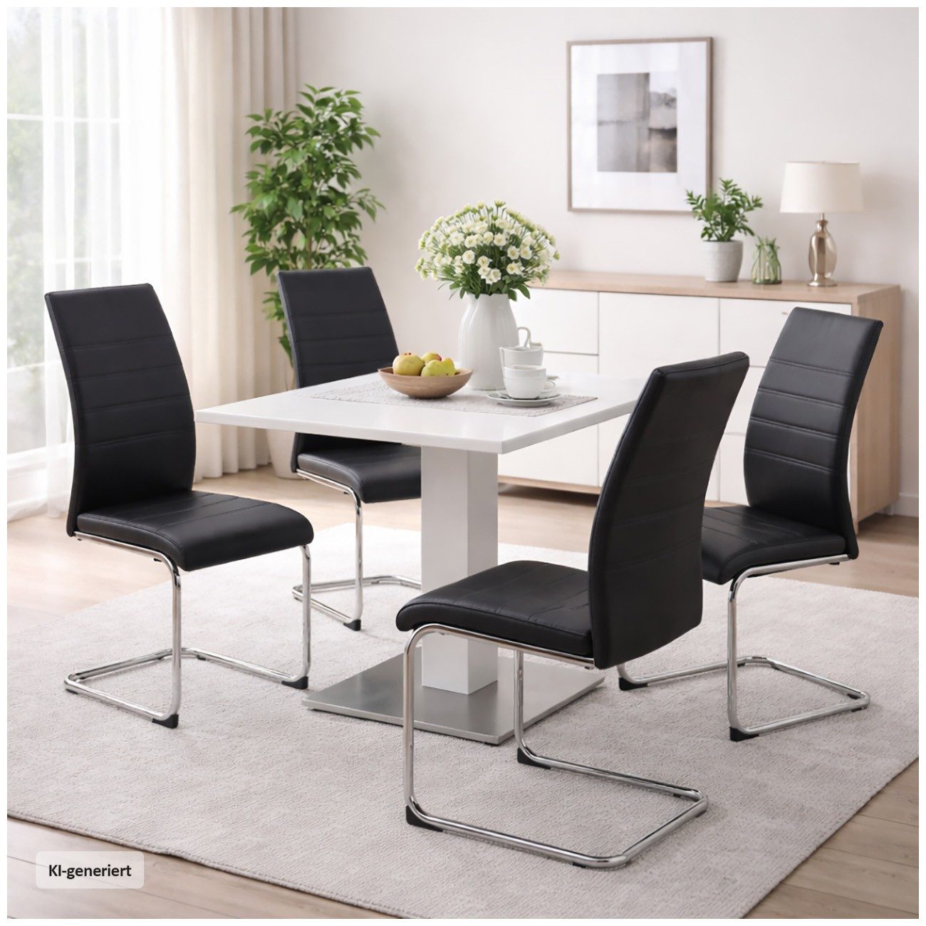 HTI-Living Esszimmerstuhl Esszimmerstuhl SallyC Kunstleder 4er-Set Schwarz (Set, 4 St), Schwingstuhl Freischwinger