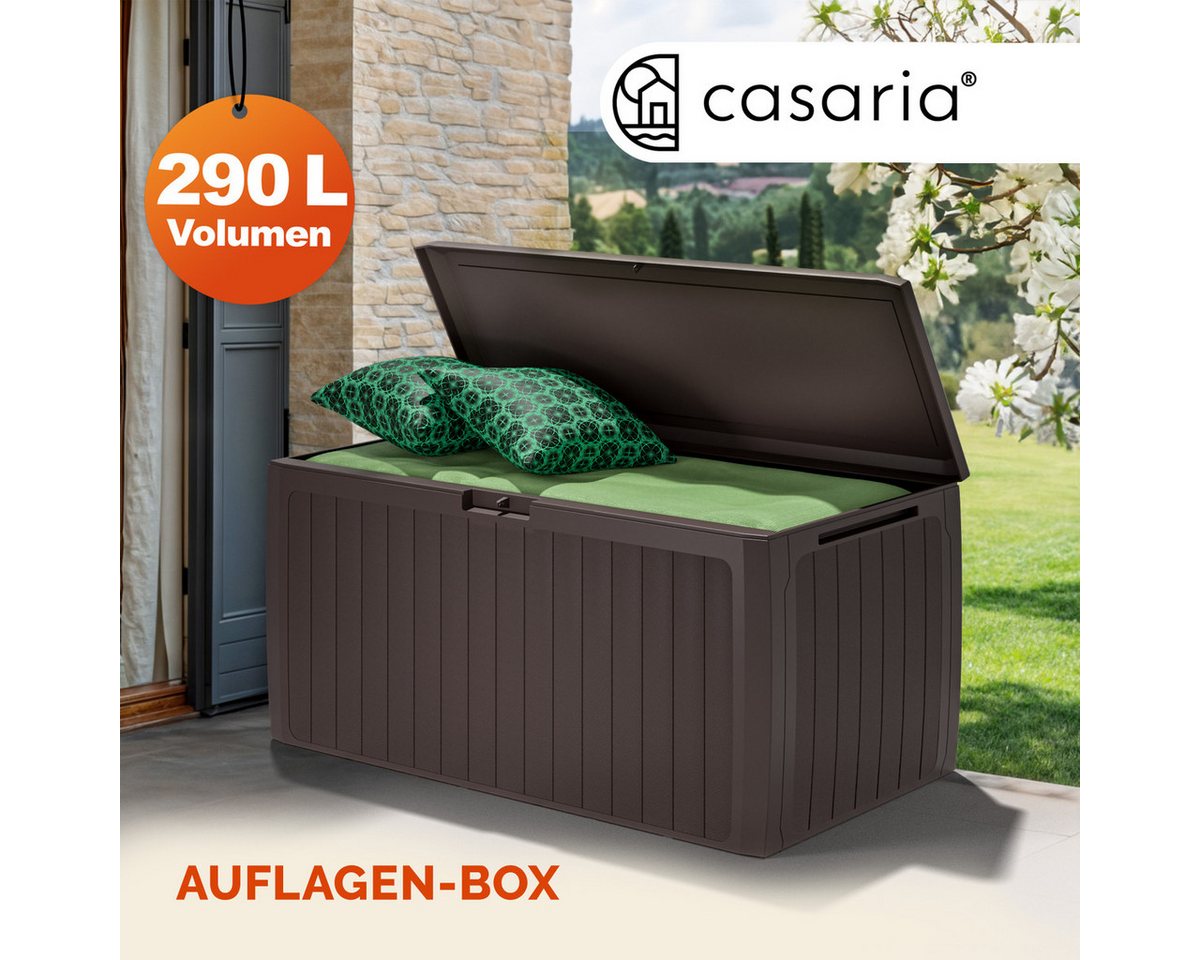Thumbnail - Casaria Auflagenbox Board Plus, abschließbar Braun 290L Rollen Balkon 117x47cm Paneelstruktrur