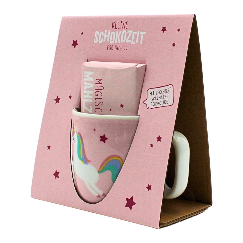 Dekohelden24 Tasse Kinder-Becher + Schokolade - Kleine Schokozeit, Tasse mit Henkel, Porzellan rosa