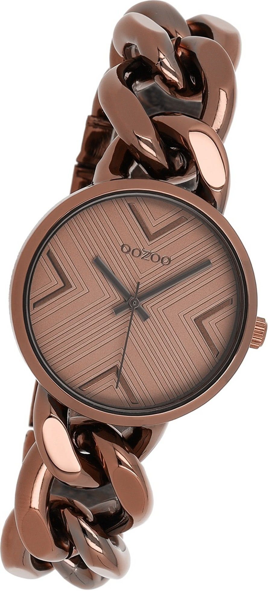 OOZOO Quarzuhr Oozoo Damen Armbanduhr Timepieces, Damenuhr Edelstahlarmband bronze, rundes Gehäuse, mittel (ca. 34mm)