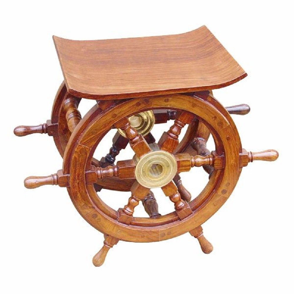 Linoows Beistelltisch Steuerrad Tisch, Edler maritimer Kajüten Tisch (1), Kapitänsmöbel aus edlem Holz