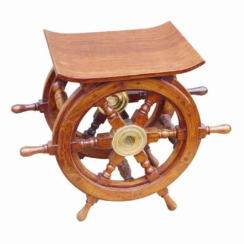 Linoows Beistelltisch Steuerrad Tisch, Edler maritimer Kajüten Tisch (1), Kapitänsmöbel aus edlem Holz