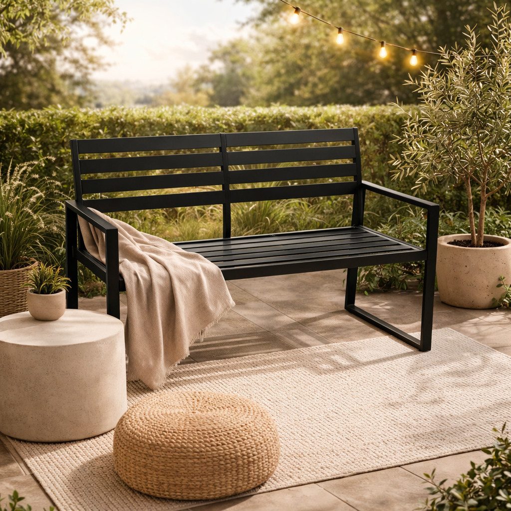 DEGAMO Gartenbank ATLANTA (1-St), 2-sitzer 123cm, Aluminium rostfrei in schwarz, modern