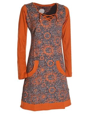 Vishes Jerseykleid Langarm Longshirt-Kleid Sweatkleid Shirt-Kleid Blumen Hippie, Elfen, Retro Style