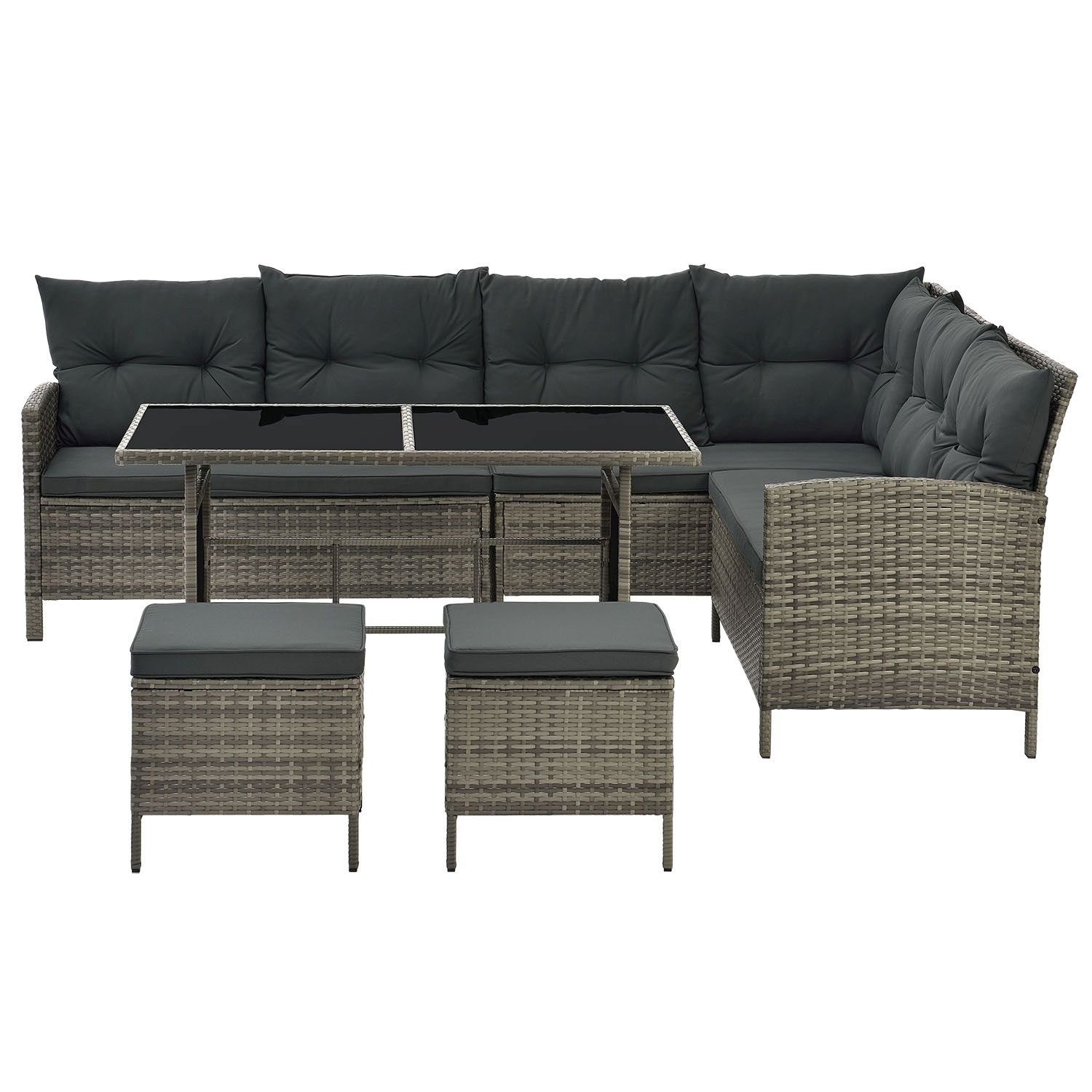 Juskys Gartenlounge-Set Manacor, (Gartenlounge), Polyrattan Gartenmöbel-Set mit Garten-Sofa, Garten-Tisch und 2 Hocker