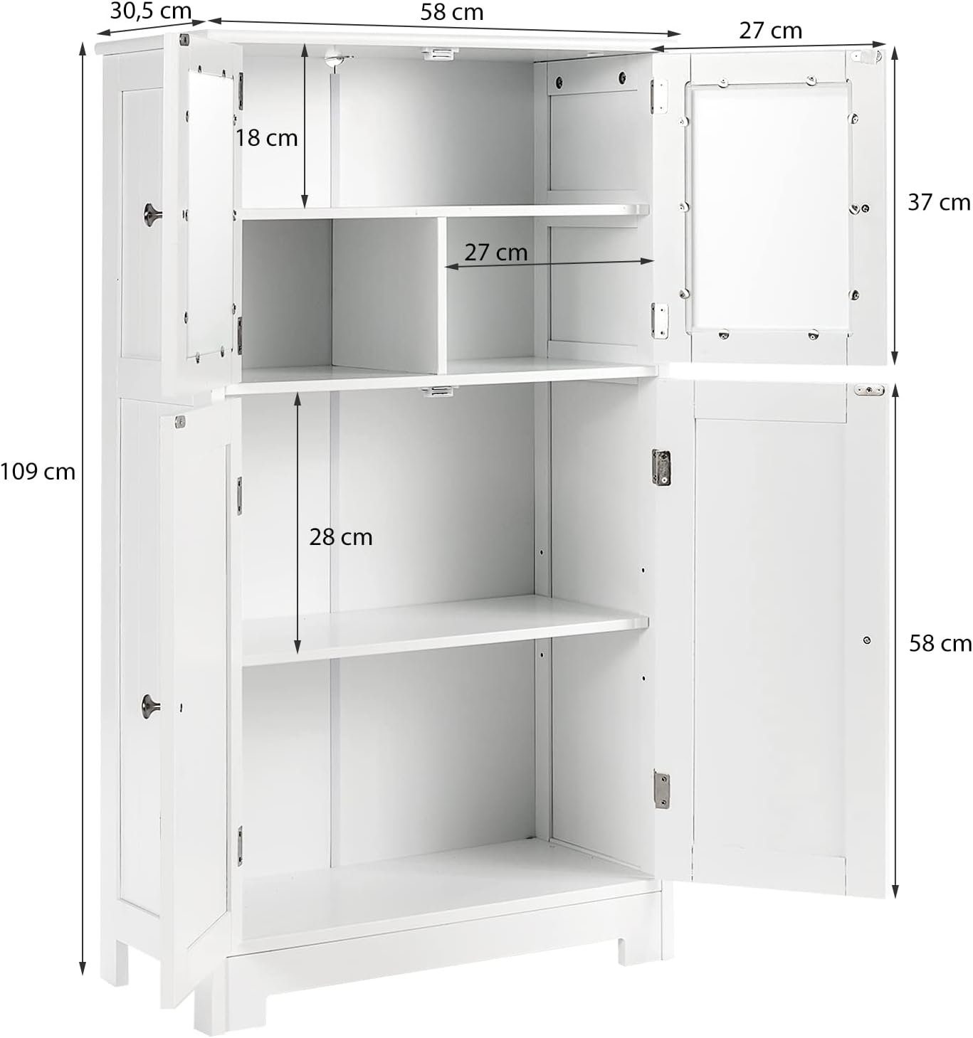 KOMFOTTEU Hochschrank Küchenschrank mit 3 weiß 4 Türen Ebenen
