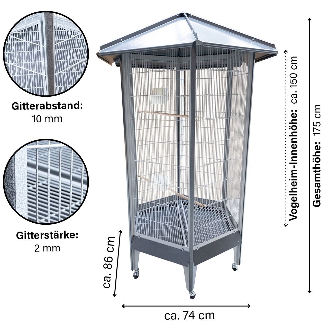 Montana Cages Vogelkäfig Villa Redondo, Sechseck-Voliere, ca. 74 x 86 x 175 cm