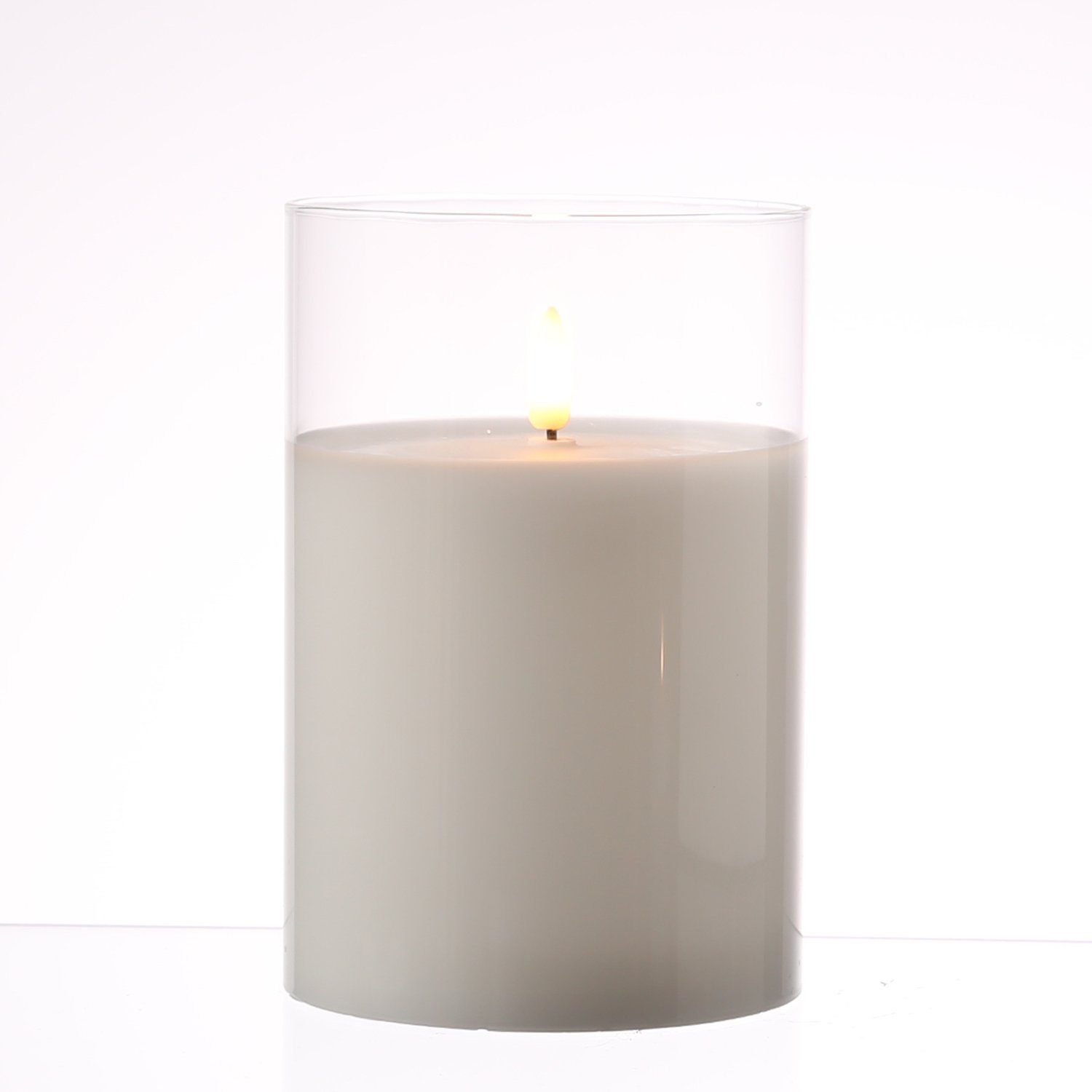 MARELIDA LED-Kerze LED Kerze im Glas Windlicht Echtwachs Timer H: 15cm D: 10cm weiß, LED Classic – Bild 2 von 5