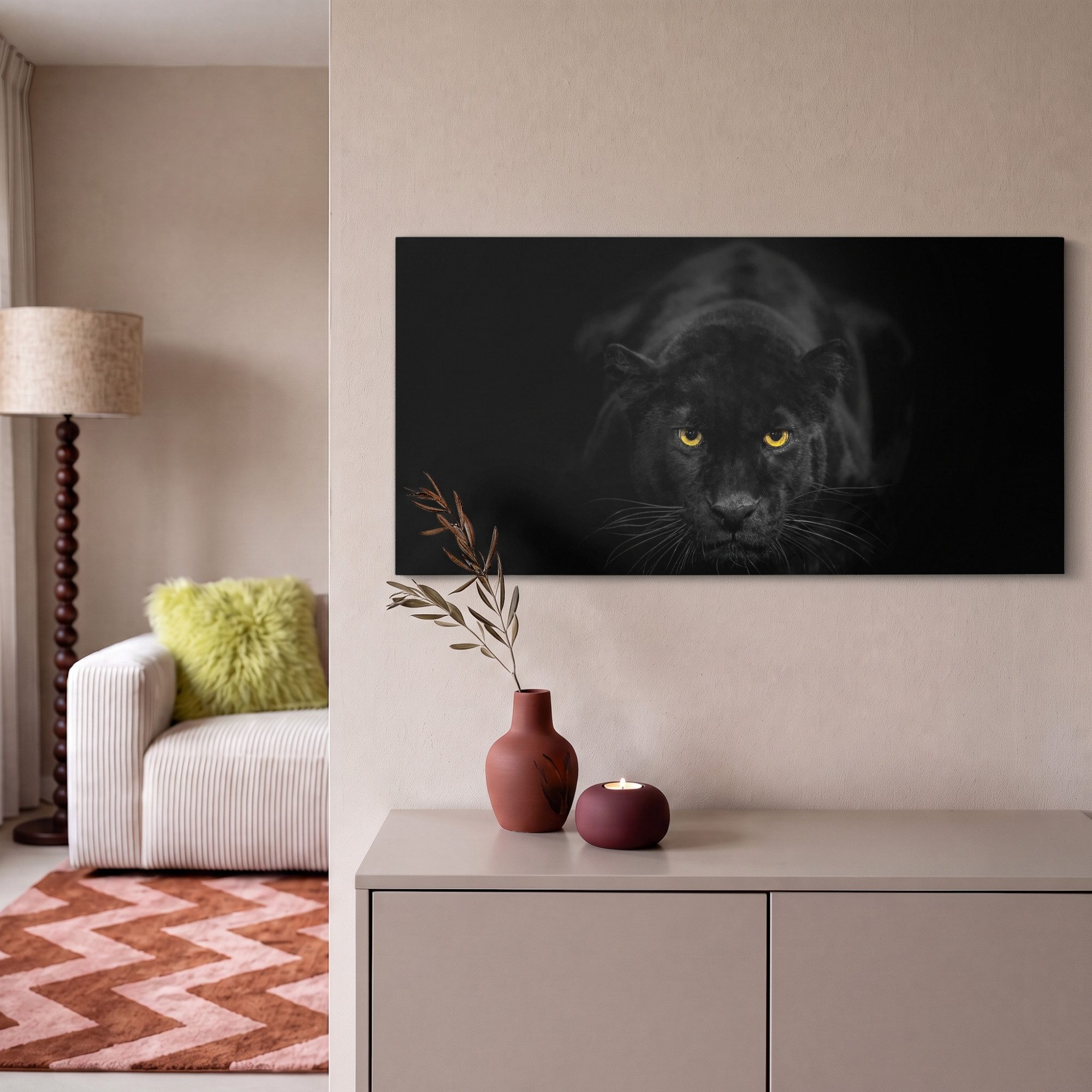 OneMillionCanvasses® Leinwandbild Panorama Panther - Tiere - Schwarz - Augen, Fotodruck (1 St), Leinwand Bilder für Wohnzimmer Schlafzimmer 60x30 cm – Bild 2 von 5