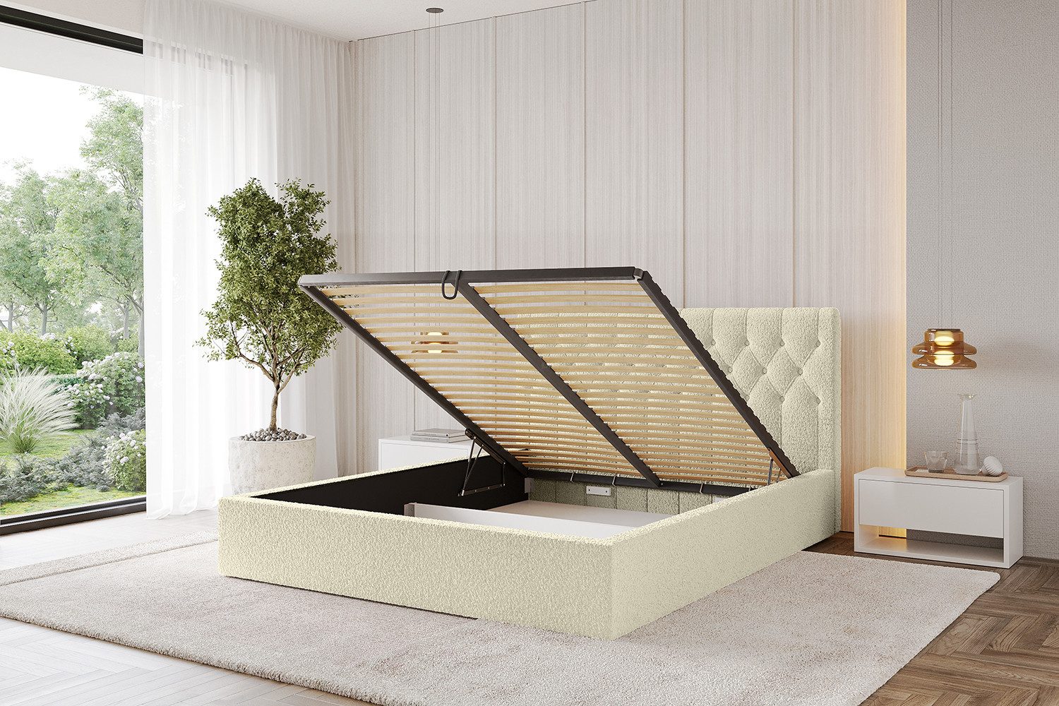ALTDECOR Polsterbett RENO (Polsterbett mit Bettkasten und Lattenrost, Boxbett ohne Matratze), Doppelbett mit Stauraum, Bett mit Kopfteil