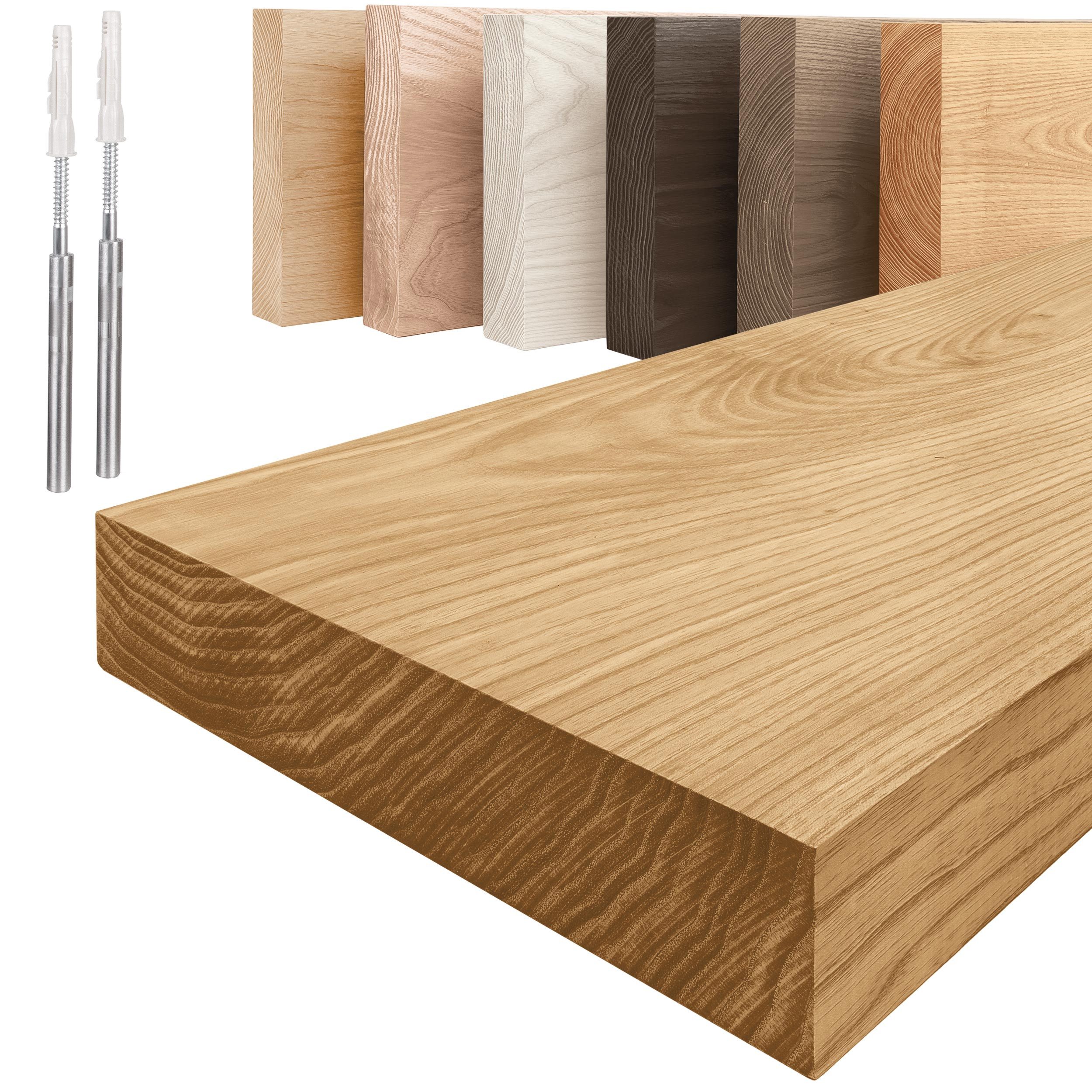 LAMO Manufaktur Wandregal Holz Gerade, Regal Farbe: Rustikal, Invisible: Schweberegal, 40 cm, Komplett-Set, 40mm stake Massivholzplatte
