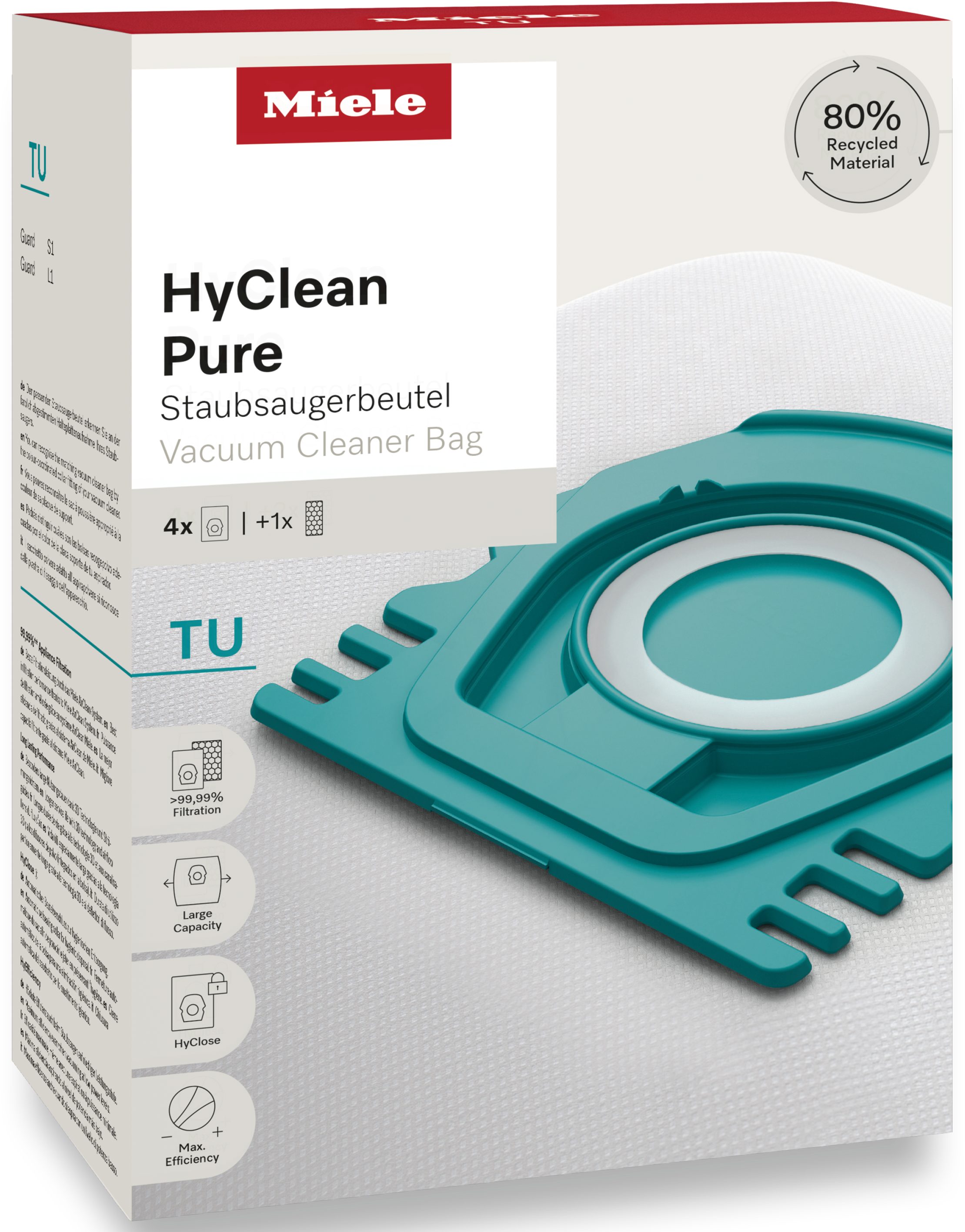 Miele Staubsaugerbeutel HyClean Pure TU, passend für Miele, 5 St., Miele Original Zubehör, mit bester Filtrationsleistun