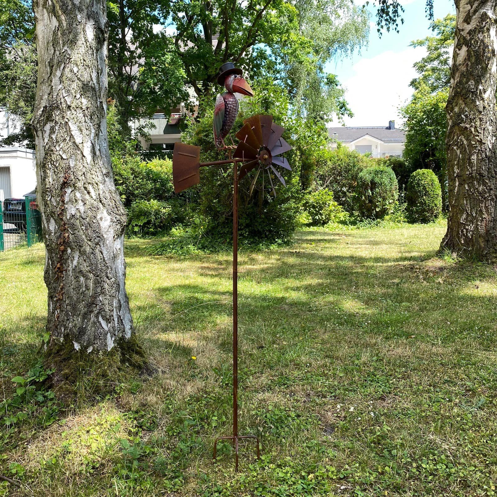 Aubaho Gartenfigur Windrad Gartenstecker Windspiel Beetstecker Vogel Metall 155cm rostig