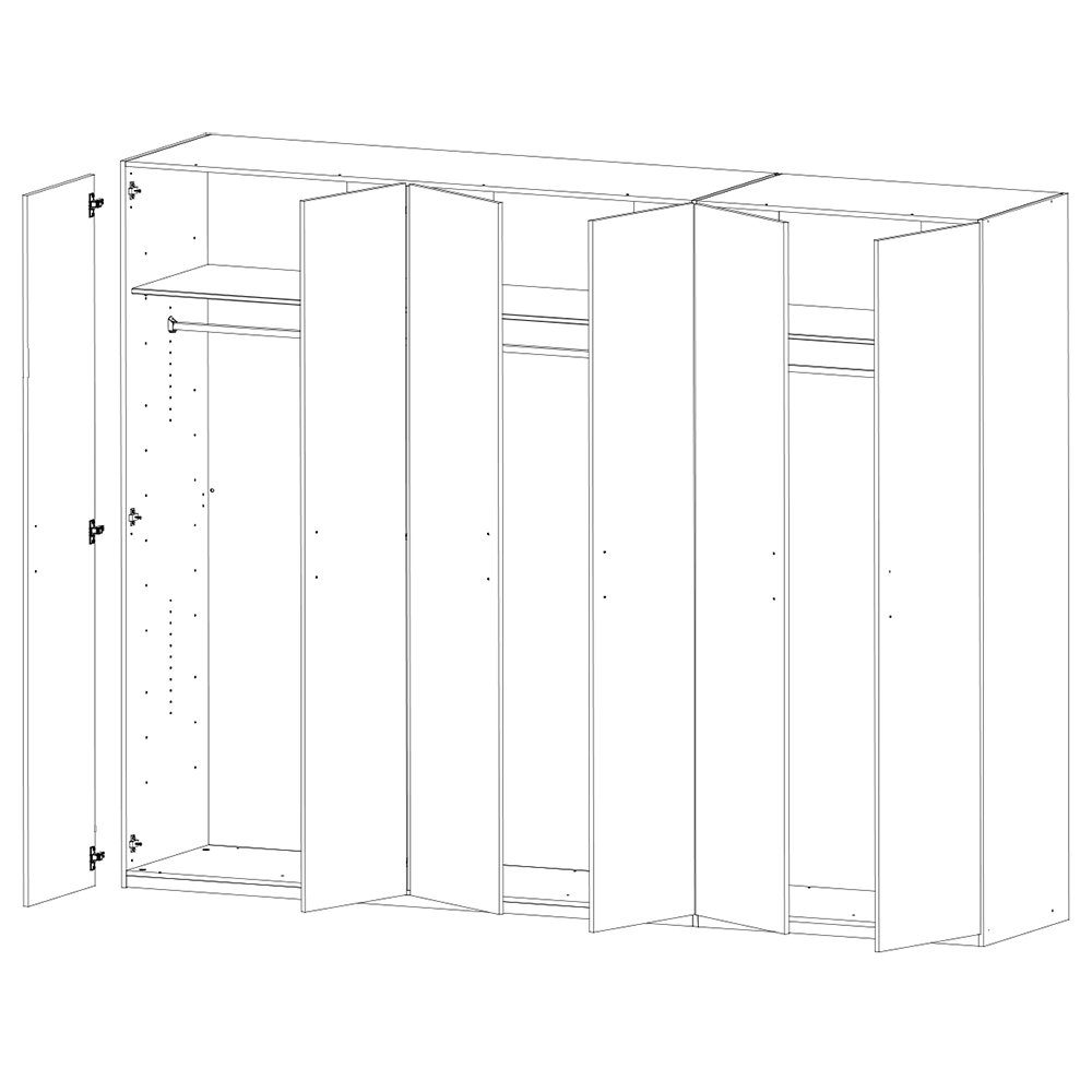 Lomadox Kleiderschrank CROPANI-43 270cm davon 6 weiß breit, Spiegeltüren, 4 Türen