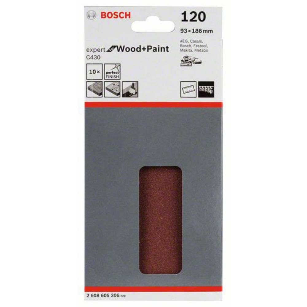 Thumbnail - BOSCH Schleifpapier Schleifblatt C430, 93 x 186 mm, 120, 8 Löcher, mit Klett, gelocht