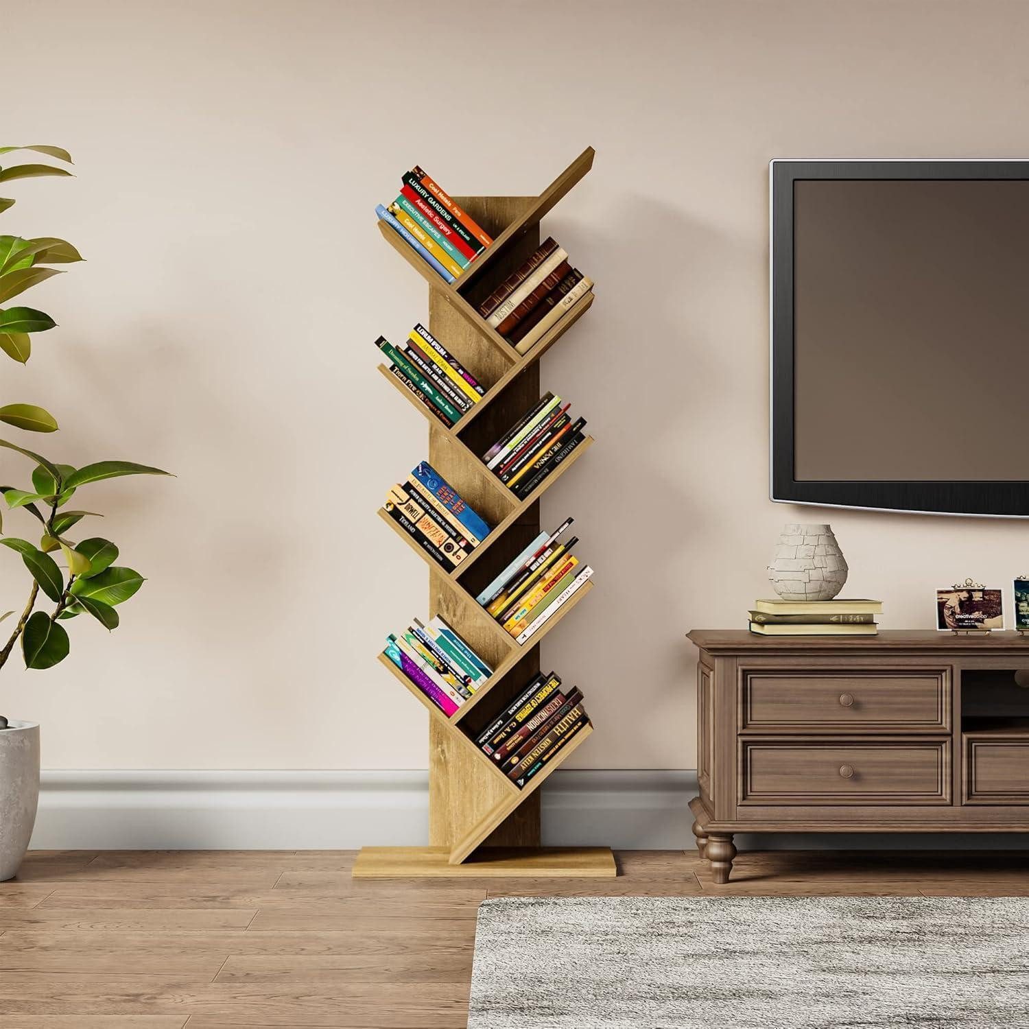 LuxusKollektion Stiefelknecht Bücherregal Standregal Raumteiler Leiterregal Baumform CD Holzfarben