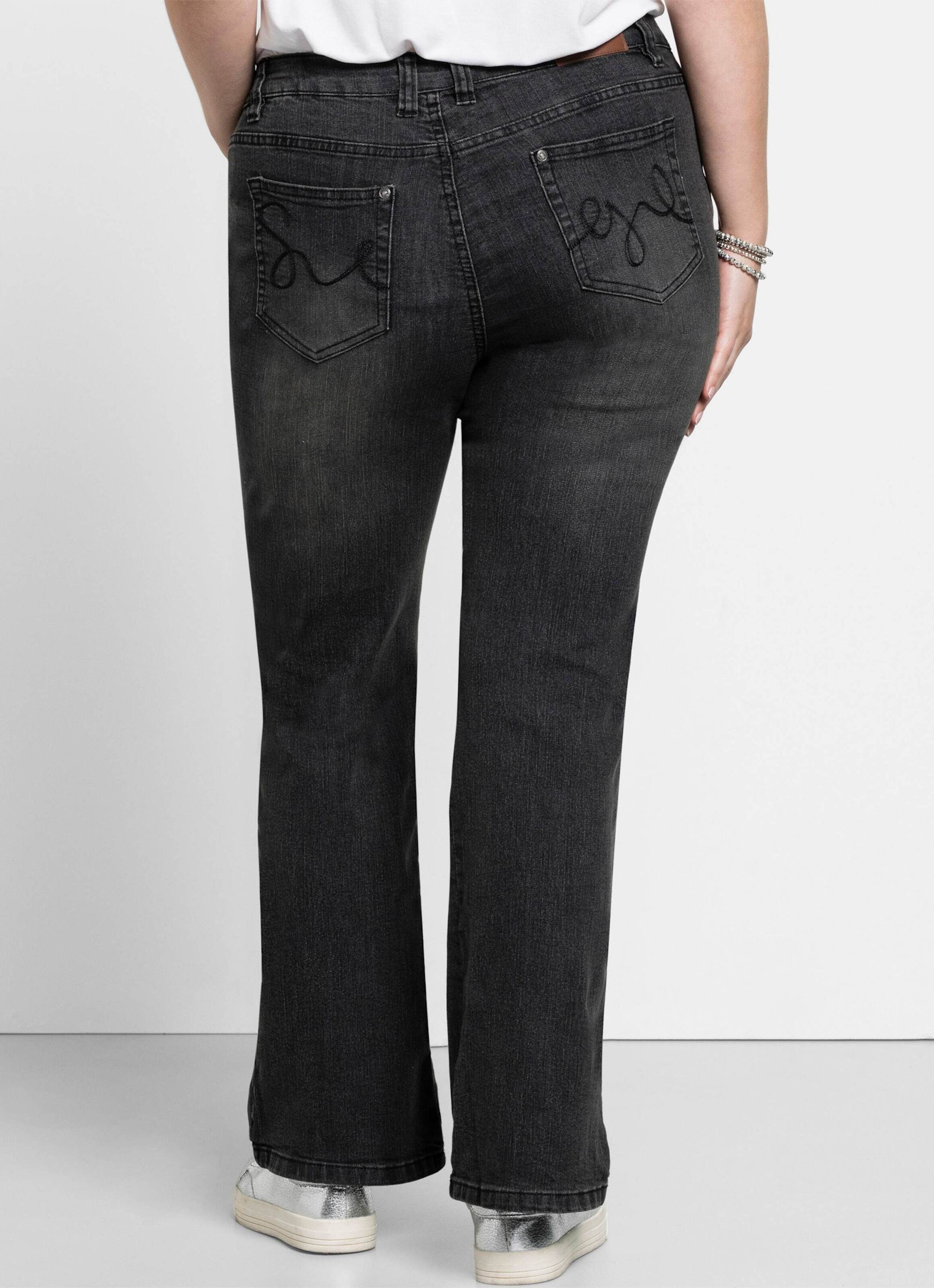 Sheego Bequeme Jeans Bootcut-Jeans in 5-Pocket-Form, mit Used-Effekten