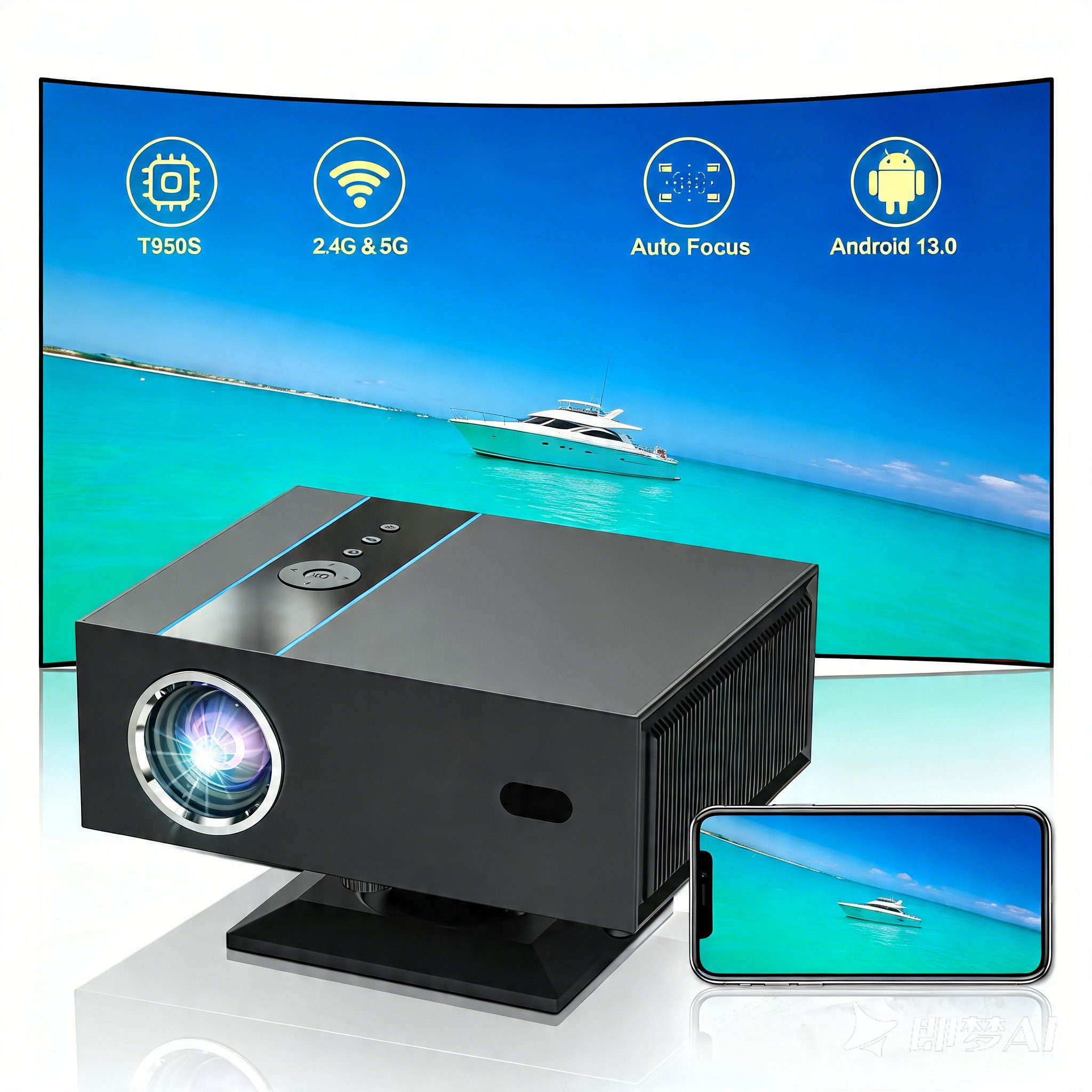 XNANO X6 Projektor Android 13, 1080P nativ, 380 ANSI, WiFi 6,35-200 Zoll Beamer (380 lm, 1000:1, 1920 x 1080 px, für Heimkino/ Schlafzimmer,kompatibel mit HDMI/USB/Handy/PS5/ TV-Stick)