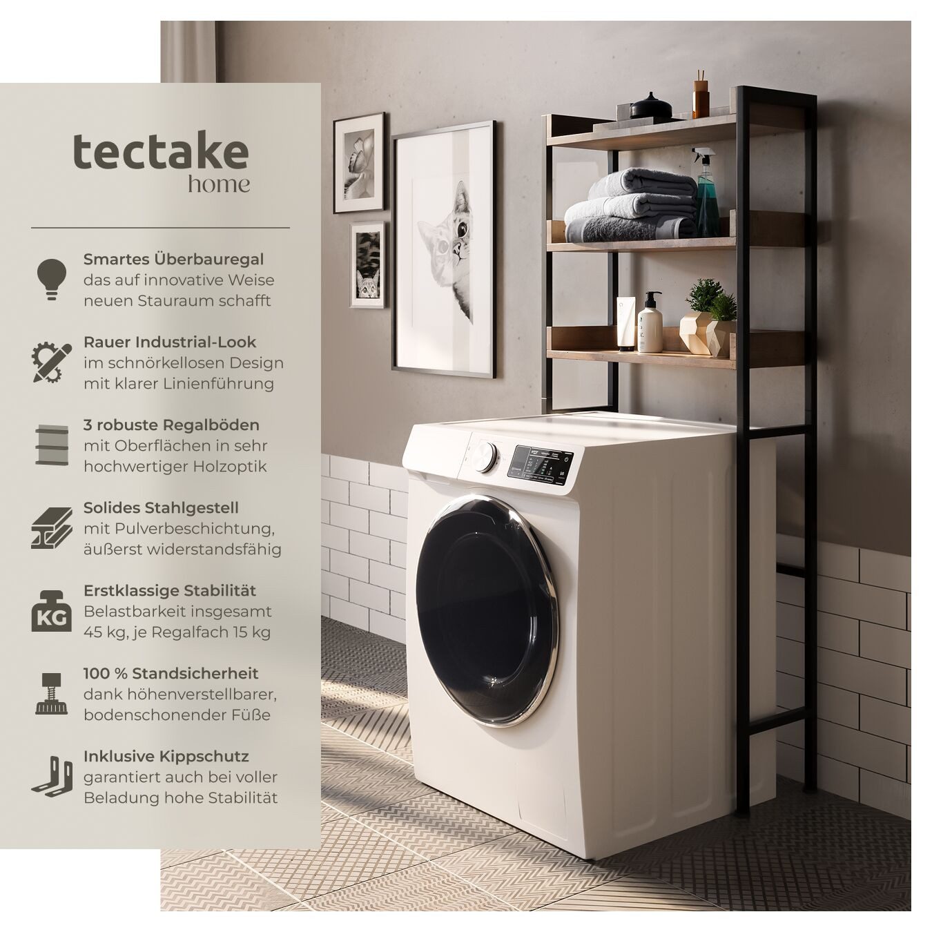 tectake Badregal Badezimmerregal, Set 1-tlg., Industrial Style günstig online kaufen