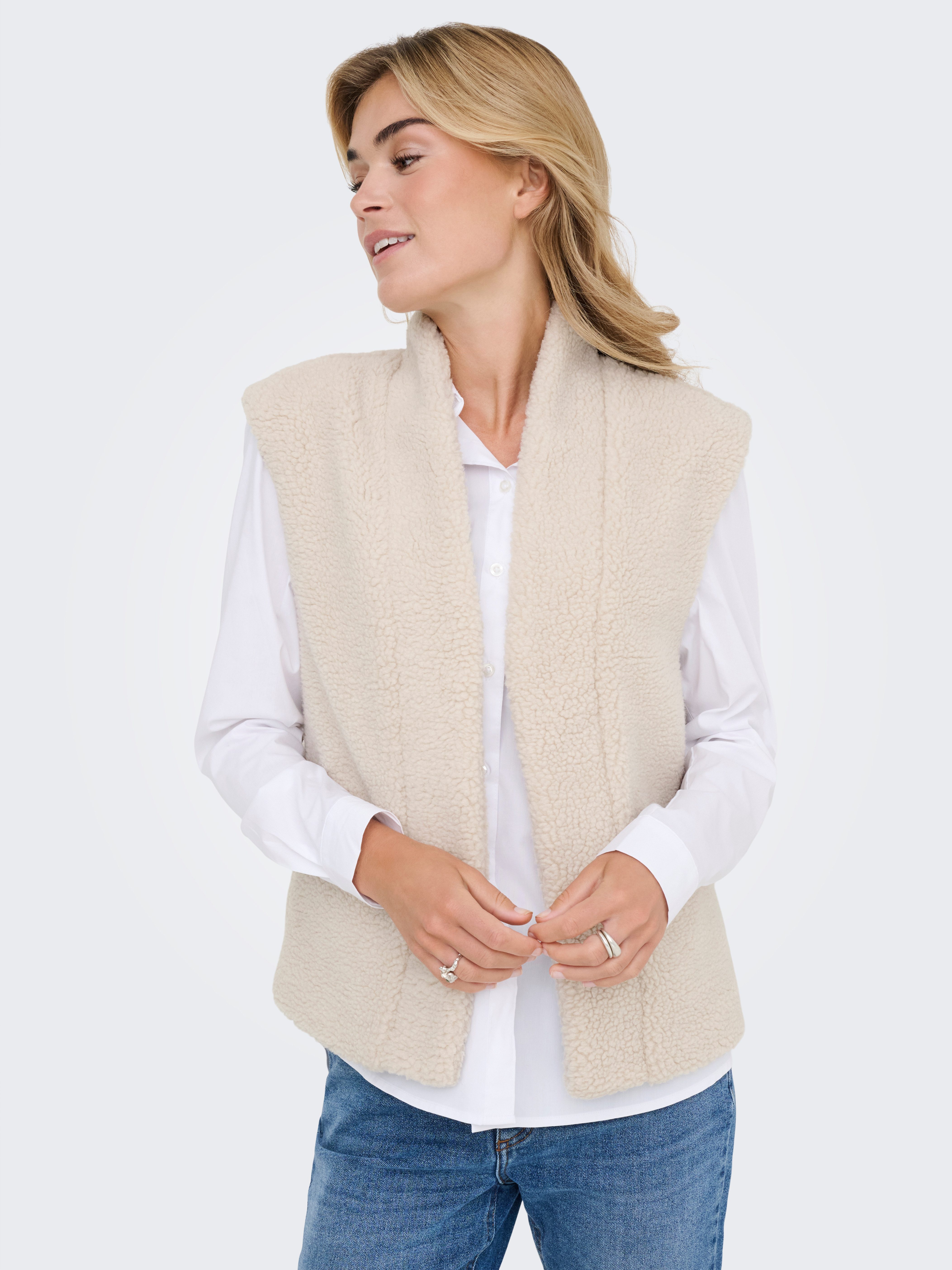 JDY Fellimitatweste JDYBIRDY LIFE TEDDY OPEN VEST OTW NOOS