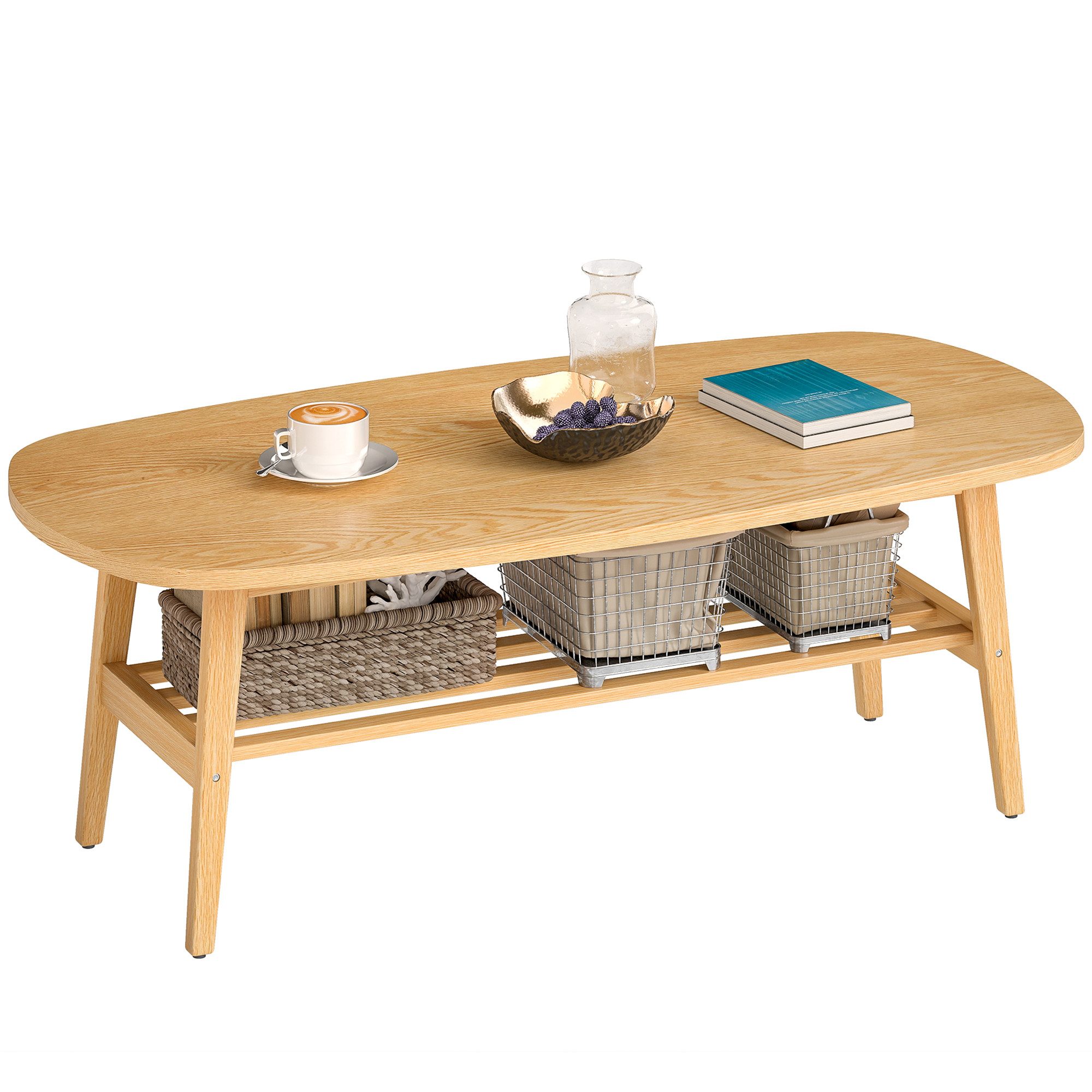 HOMCOM Couchtisch Sofatisch für Wohnzimmer (Set, 1-St., 1 Tisch), Ovale Tischplatte mit Ablage