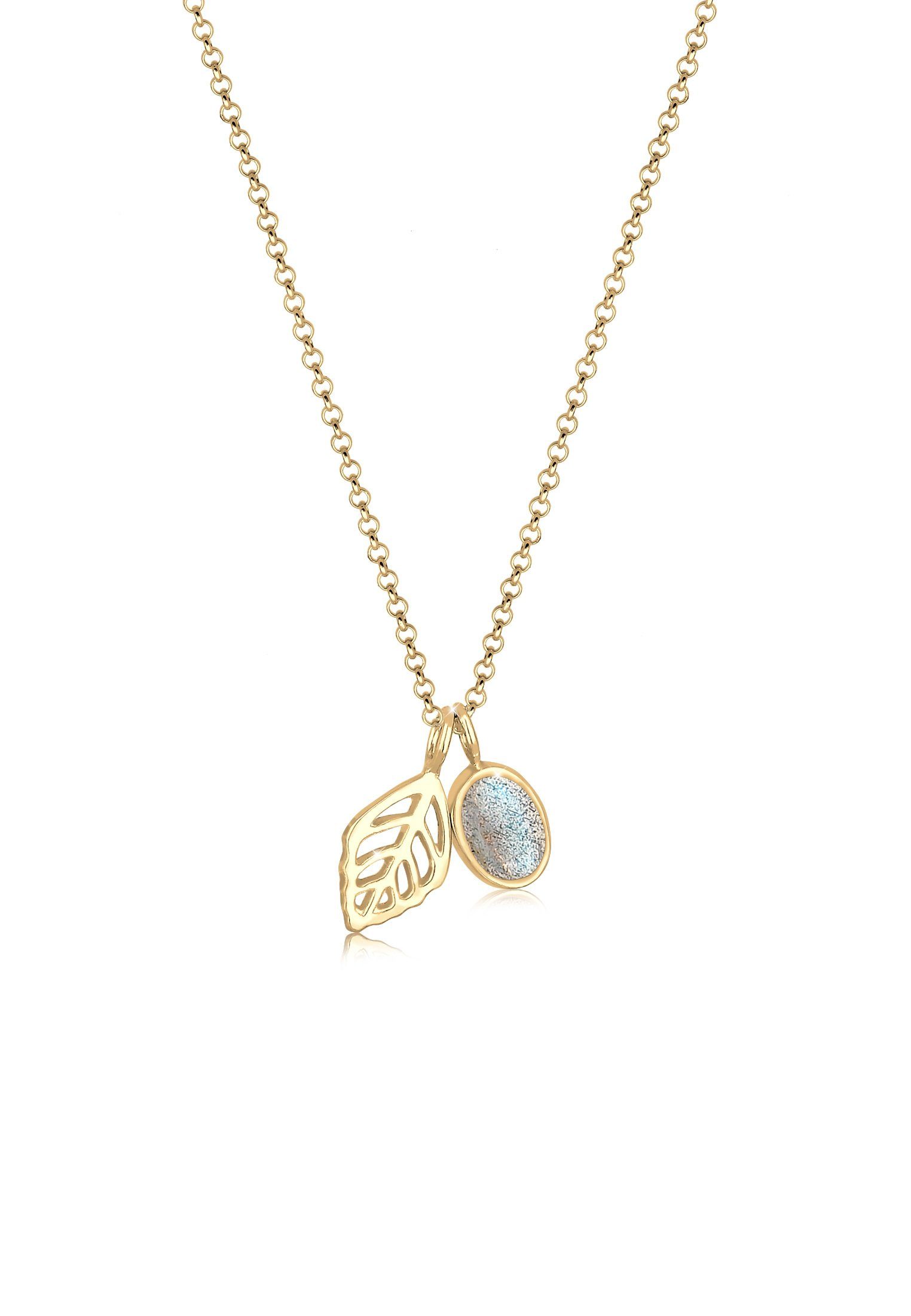Elli Collierkettchen Erbskette Blatt und Labradorit Edelstein 925 Sterling Silber