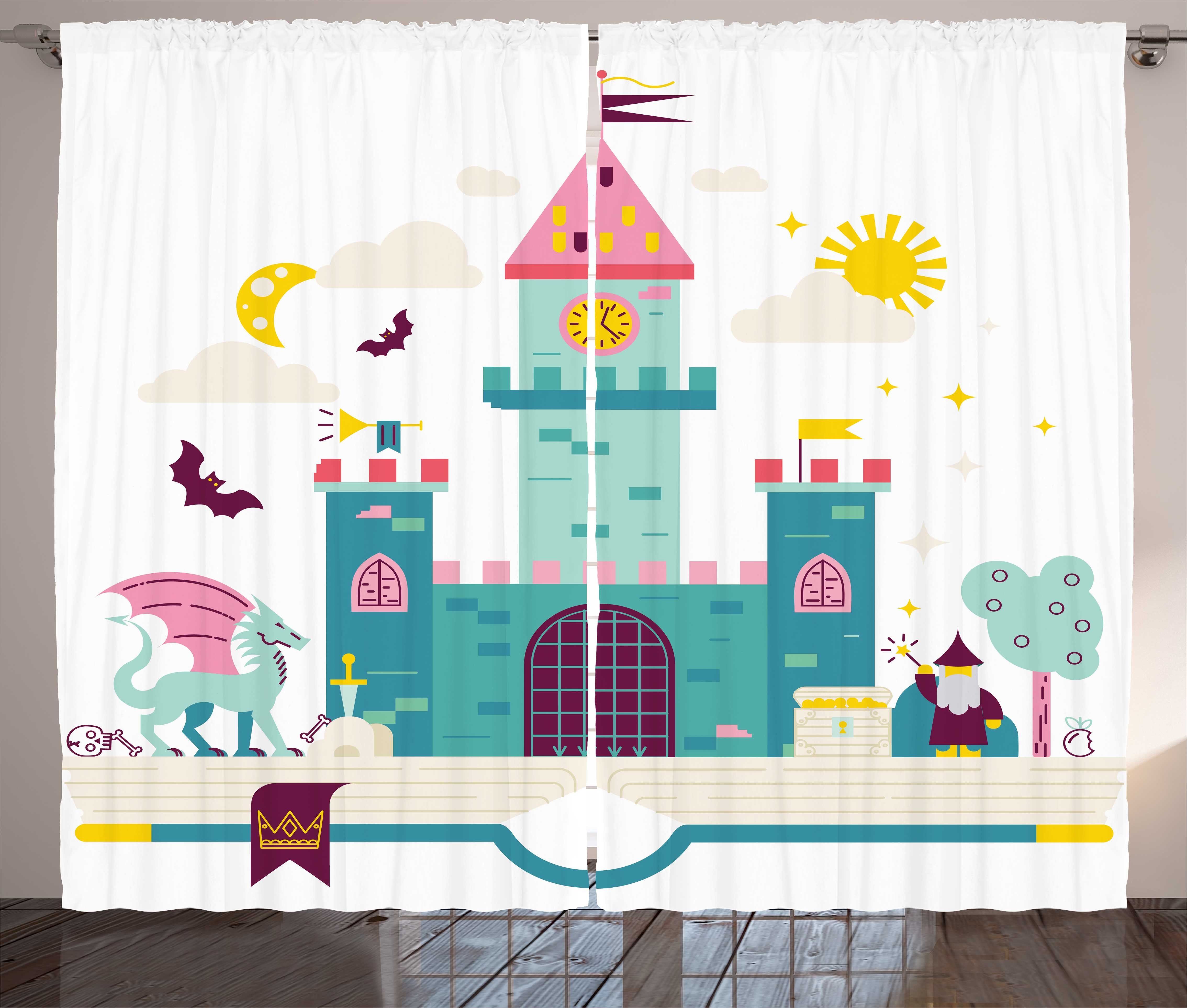 Gardine Schlafzimmer Kräuselband Vorhang mit Schlaufen und Haken, Abakuhaus, Zauber Kinder Theme Magic Kingdom
