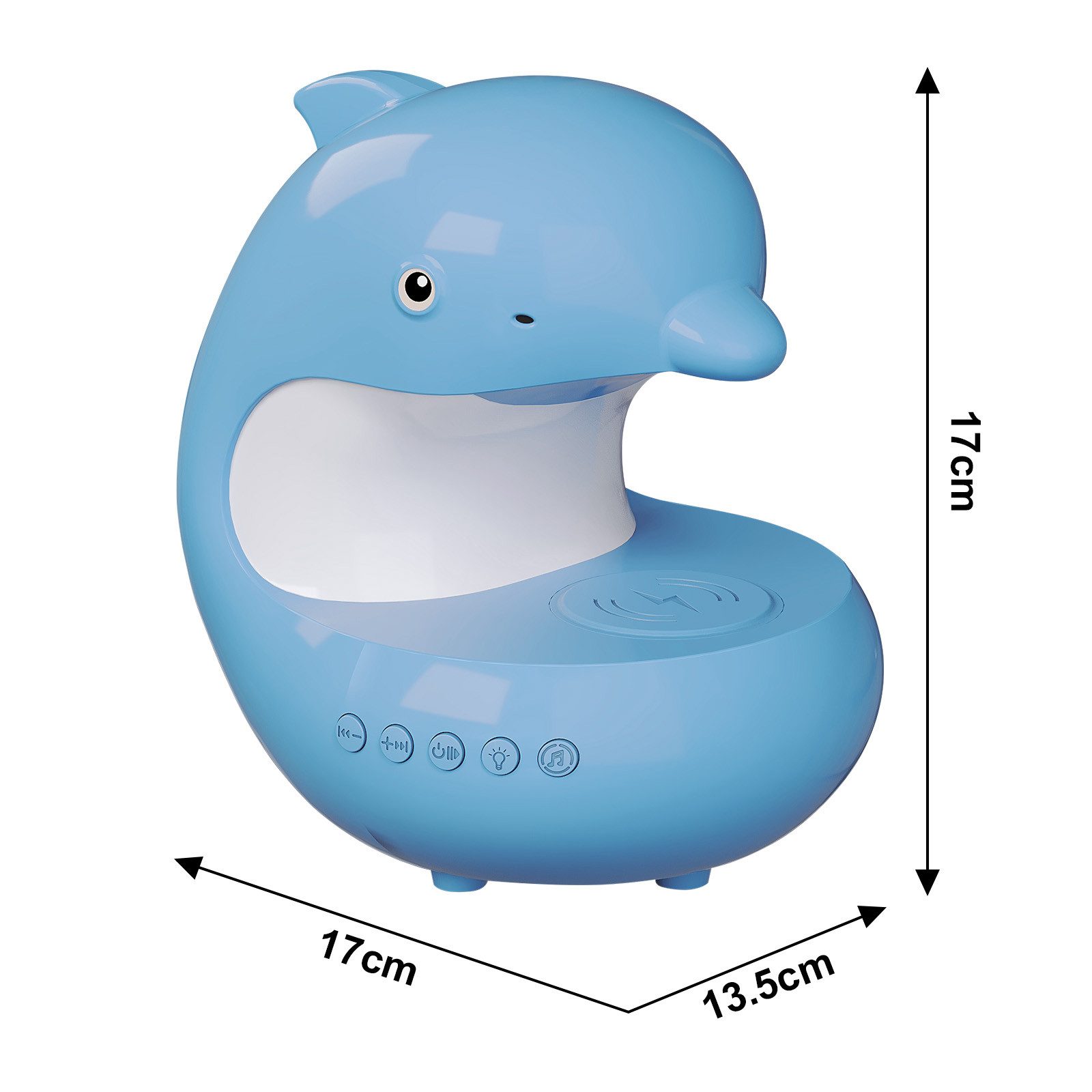 Rosnek LED Nachttischlampe Kinder nachtlicht Delphin, RGB mit Bluetooth Lautsprecher, 3 Farben, LED fest integriert, Kabelloses 15W Smartphone-Laden, Timer Home Schlafzimmer