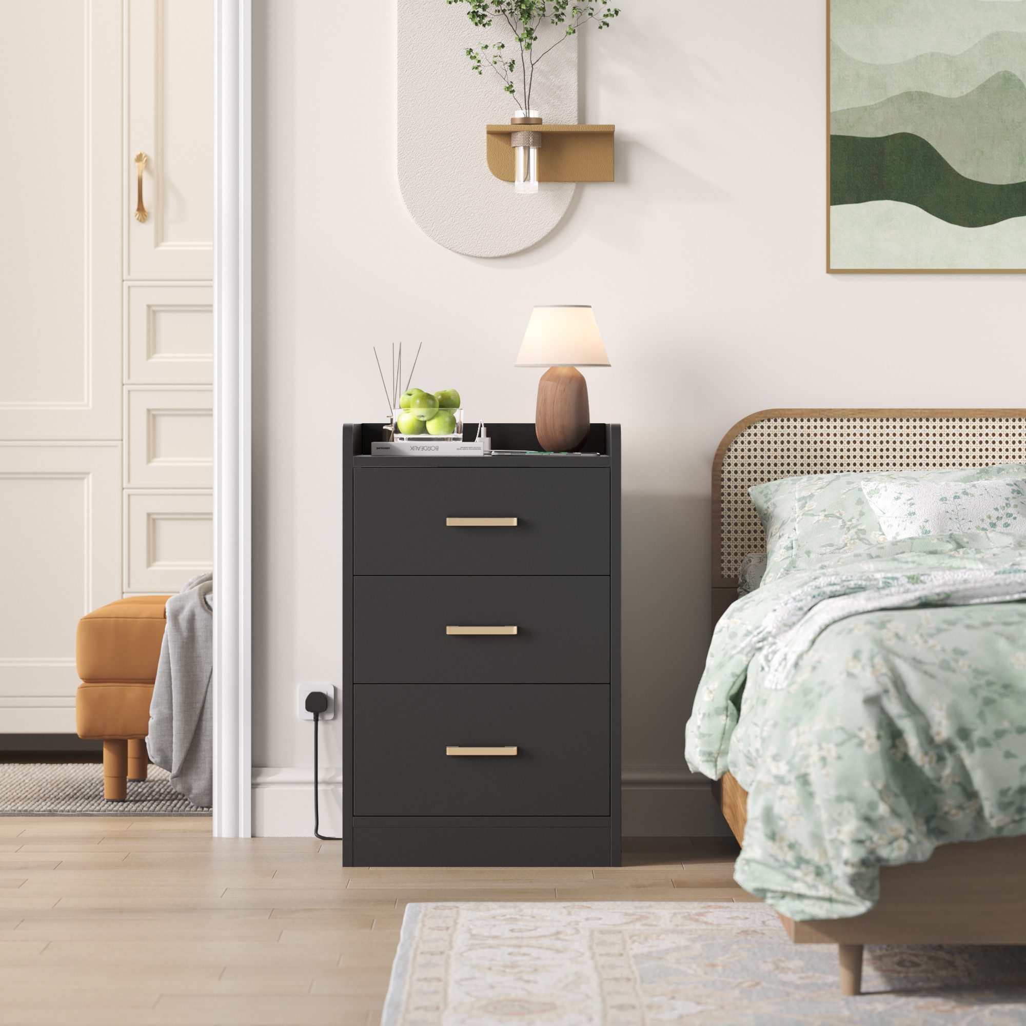 Homfa Nachttisch Nachtschrank mit Ladefunktion (1-St), 3 Schubladen, 2 AC-S günstig online kaufen