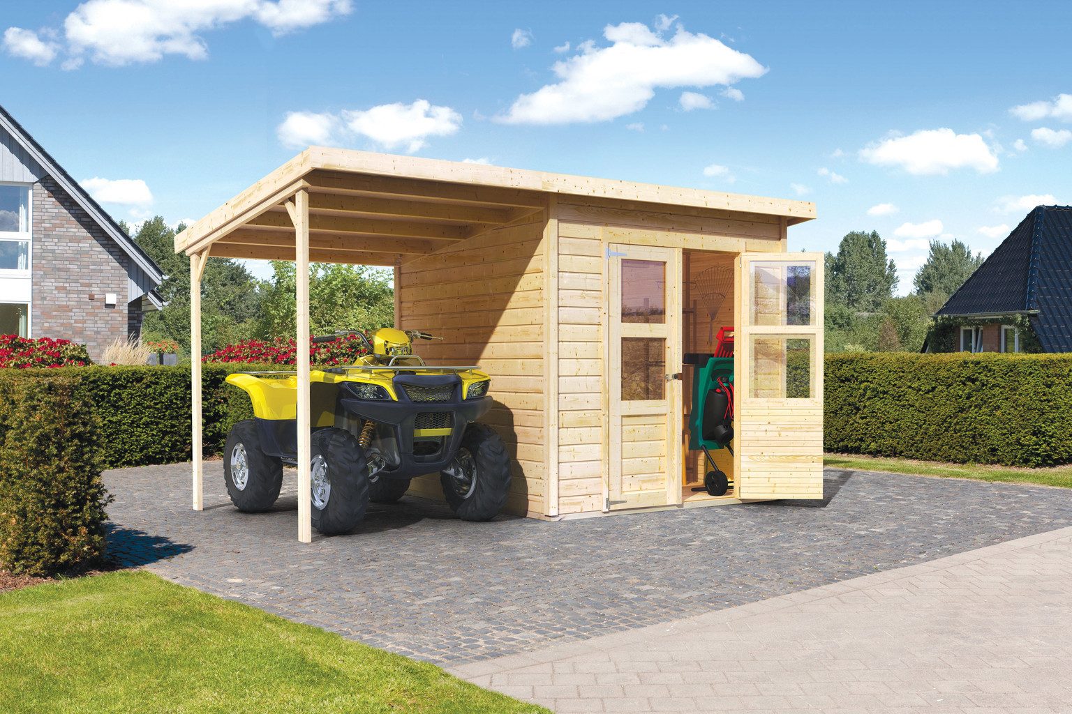 HORI Gartenhaus HORI Gartenhaus Lökken, 14 mm, 370 x 212 x 220 cm, natur, inkl. Anbau