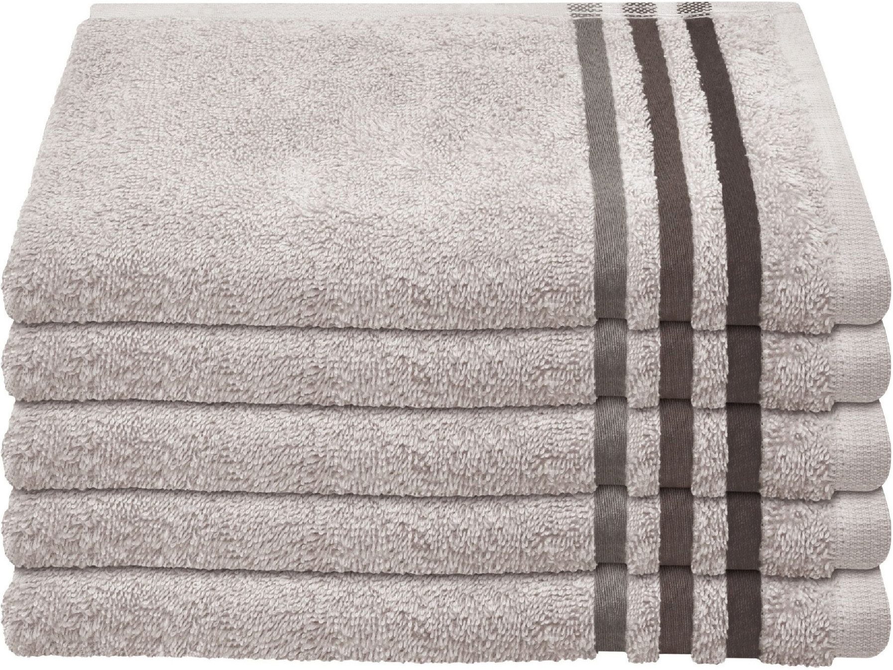 Schiesser Gästehandtücher Skyline Color aus 100 % Baumwolle mit eleganter Streifenbordüre, Frottier (Set, 5-St), OEKO-TEX® MADE IN GREEN
