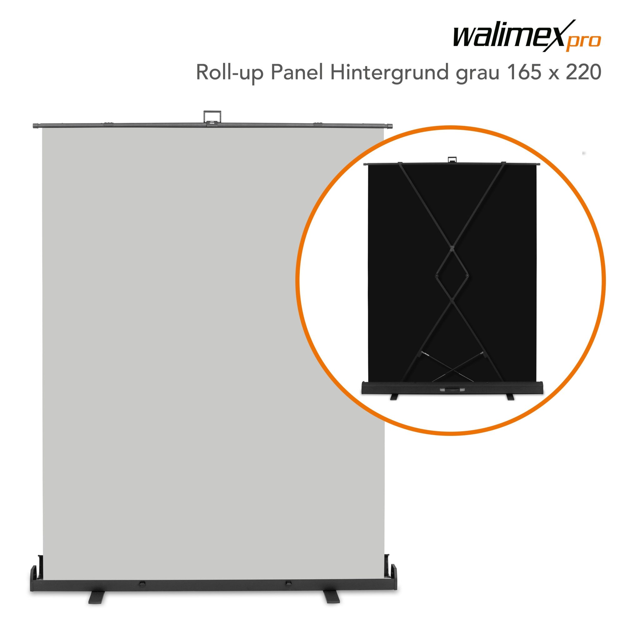 Walimex Pro Fotohintergrund Roll-up Panel Hintergrund grau 165x220