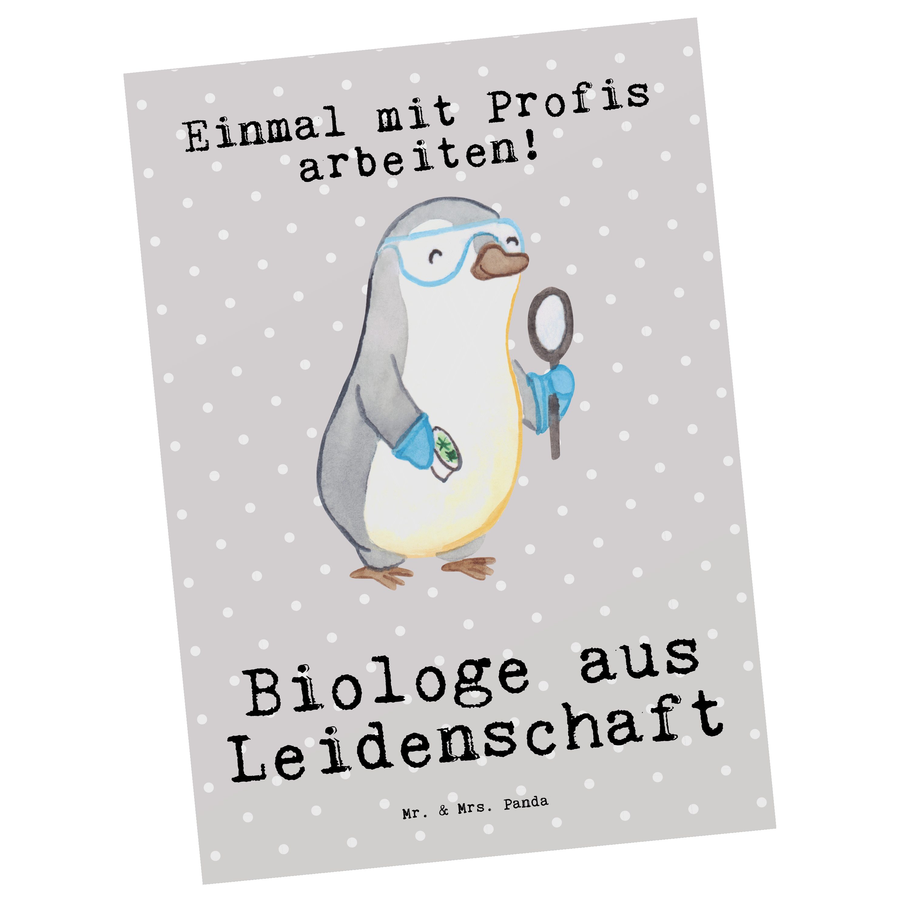 Mr. & Mrs. Panda Postkarte Biologe Leidenschaft - Grau Pastell - Geschenk, Biologie, Einladung, Matte Rückseite