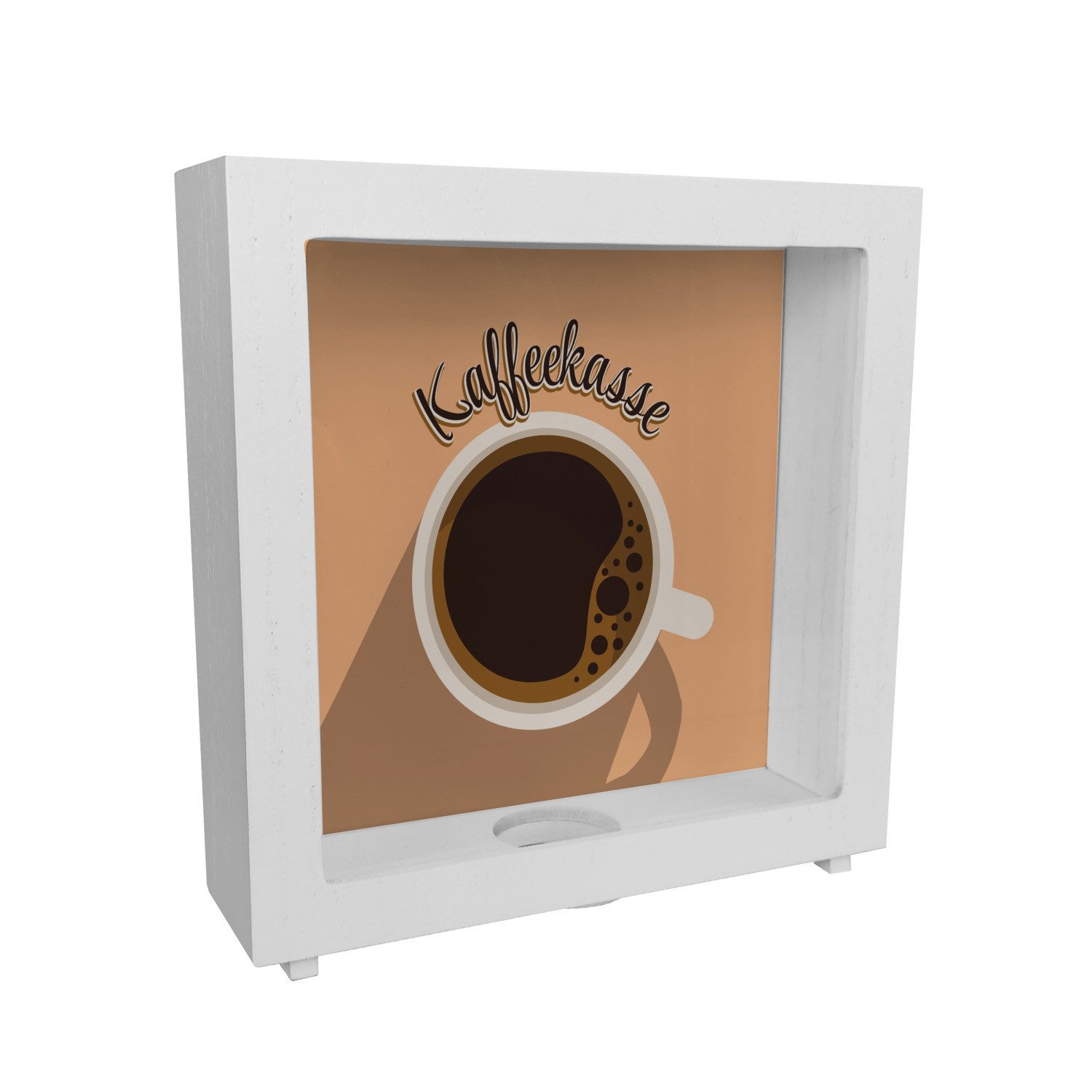 Spardose Rahmen Spardose aus Holz mit Kaffeetassenmotiv als Kaffeekasse für