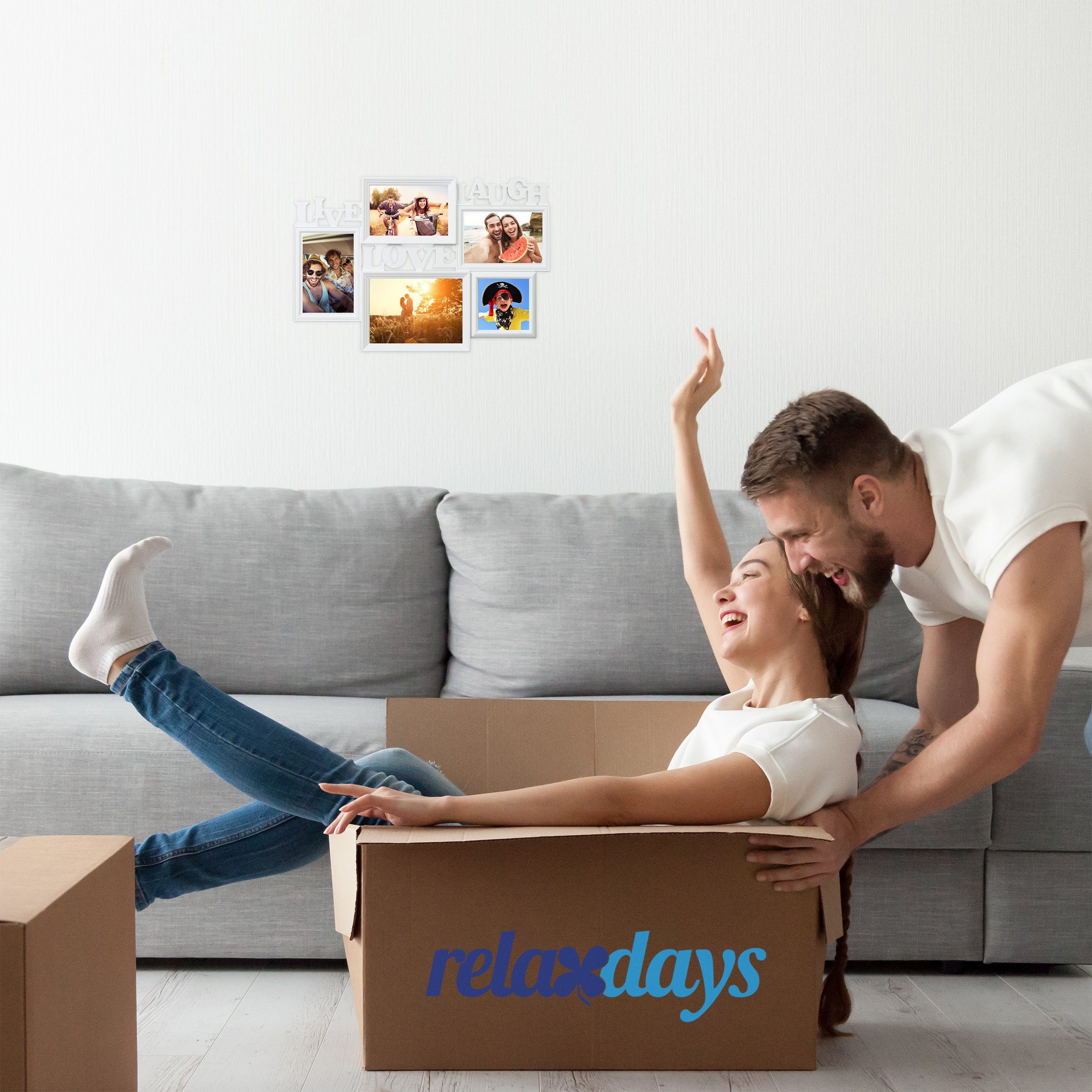 relaxdays Staffelbilderrahmen Bilderrahmen Live Love Laugh, weiß günstig online kaufen