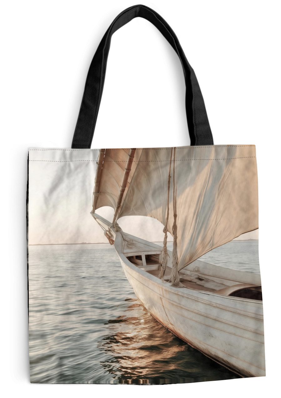 MuchoWow Shopper Segelboot - Meer - Beige - Sonne, Handtasche, Damen und Herren, Schultertasche, Umhängetasche, Tote Bag