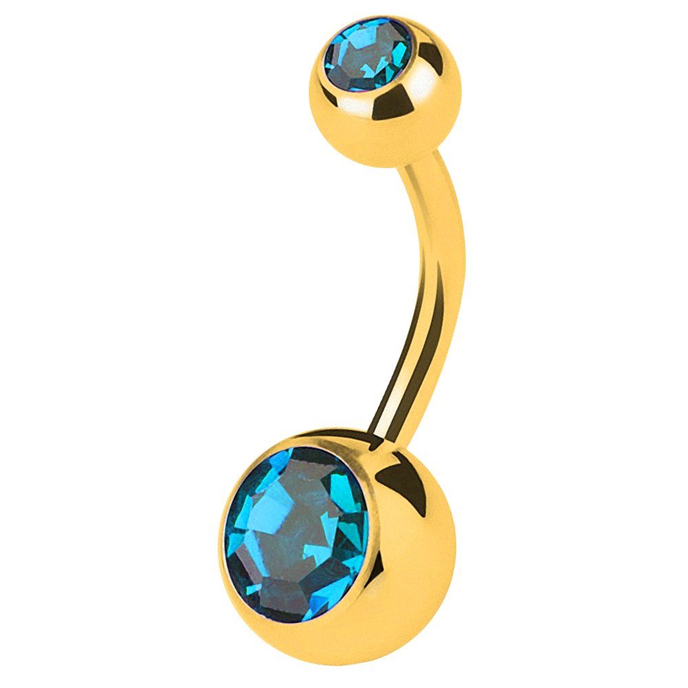 Taffstyle Bauchnabelpiercing Banane Piercing Chirurgenstahl Vergoldet Zwei Kristalle, Bauchpiercing Banane Stecker Anhänger Doppelkristalle
