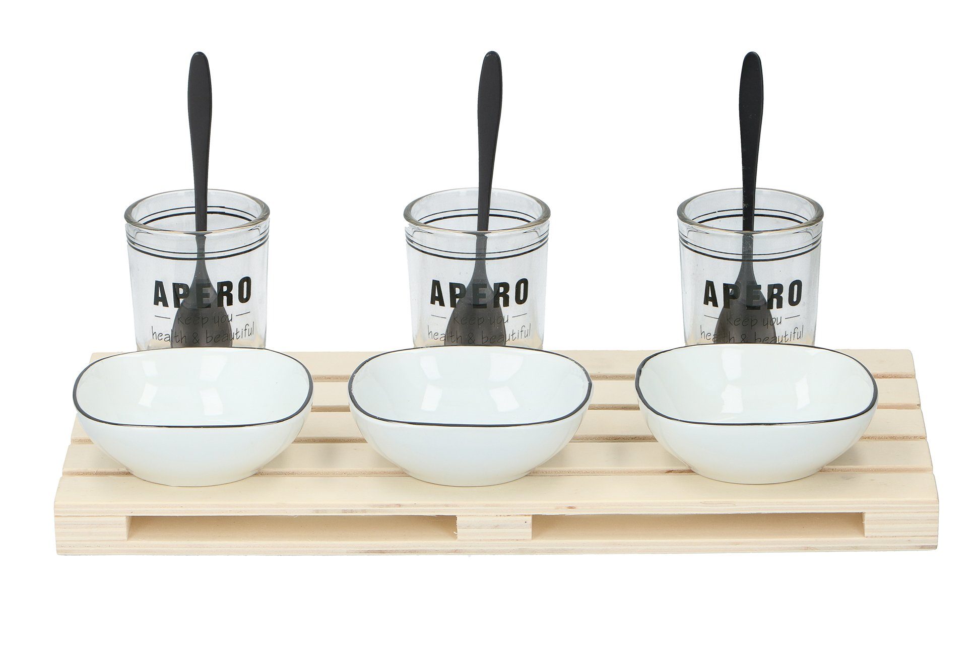 Bubble-Store Snackschale 10-teiliges Appetizer Set, Holz, Glas, Keramik, (Tablett, Schalen, Gläser), Snackschale-Set