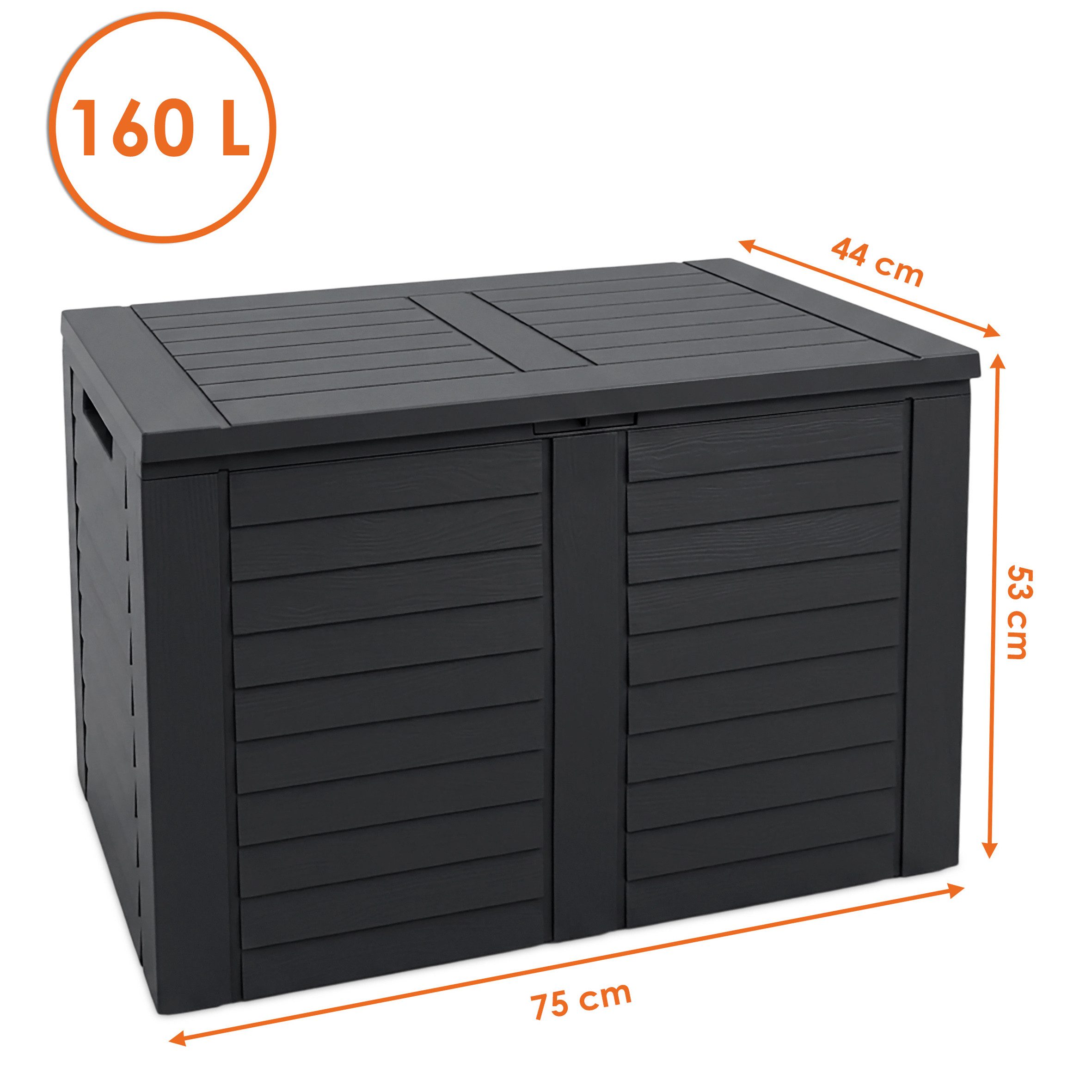 Spetebo Aufbewahrungsbox Kunststoff Kissenbox anthrazit in Holz Optik - 75 x 53 cm (Anzahl, 1 St., Stück), Wetterfestes und pflegeleichtes Material