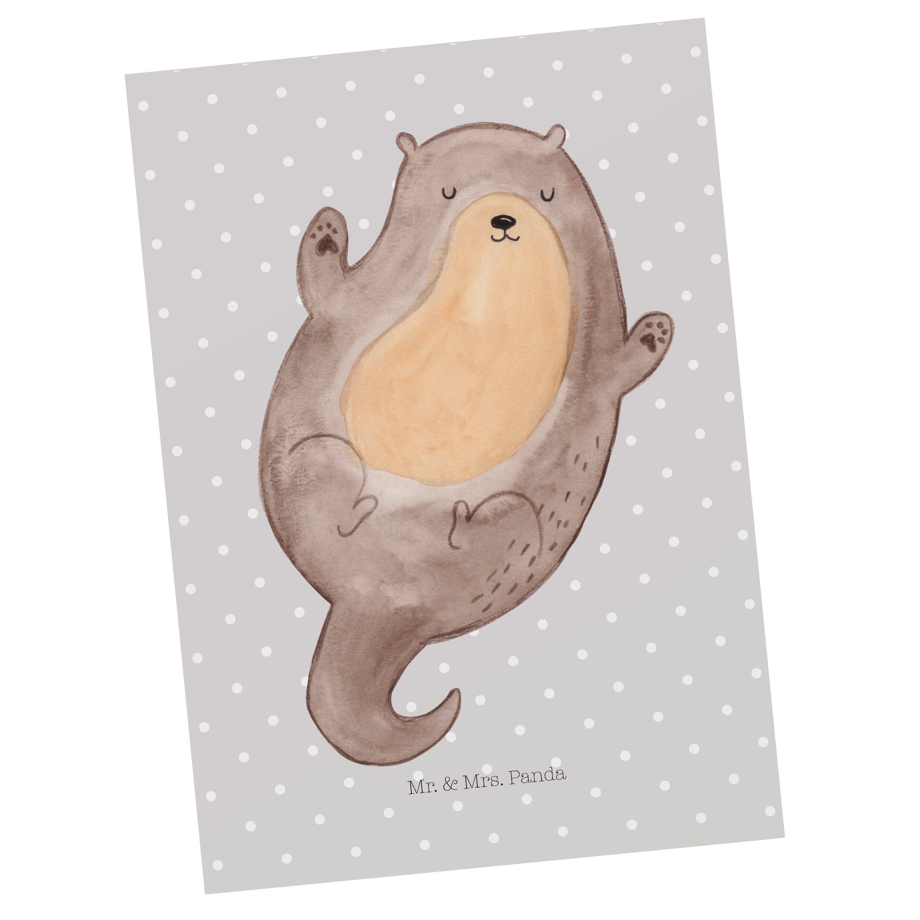 Mr. & Mrs. Panda Postkarte Otter Umarmen - Grau Pastell - Geschenk, Dankeskarte, Fischotter, Ei