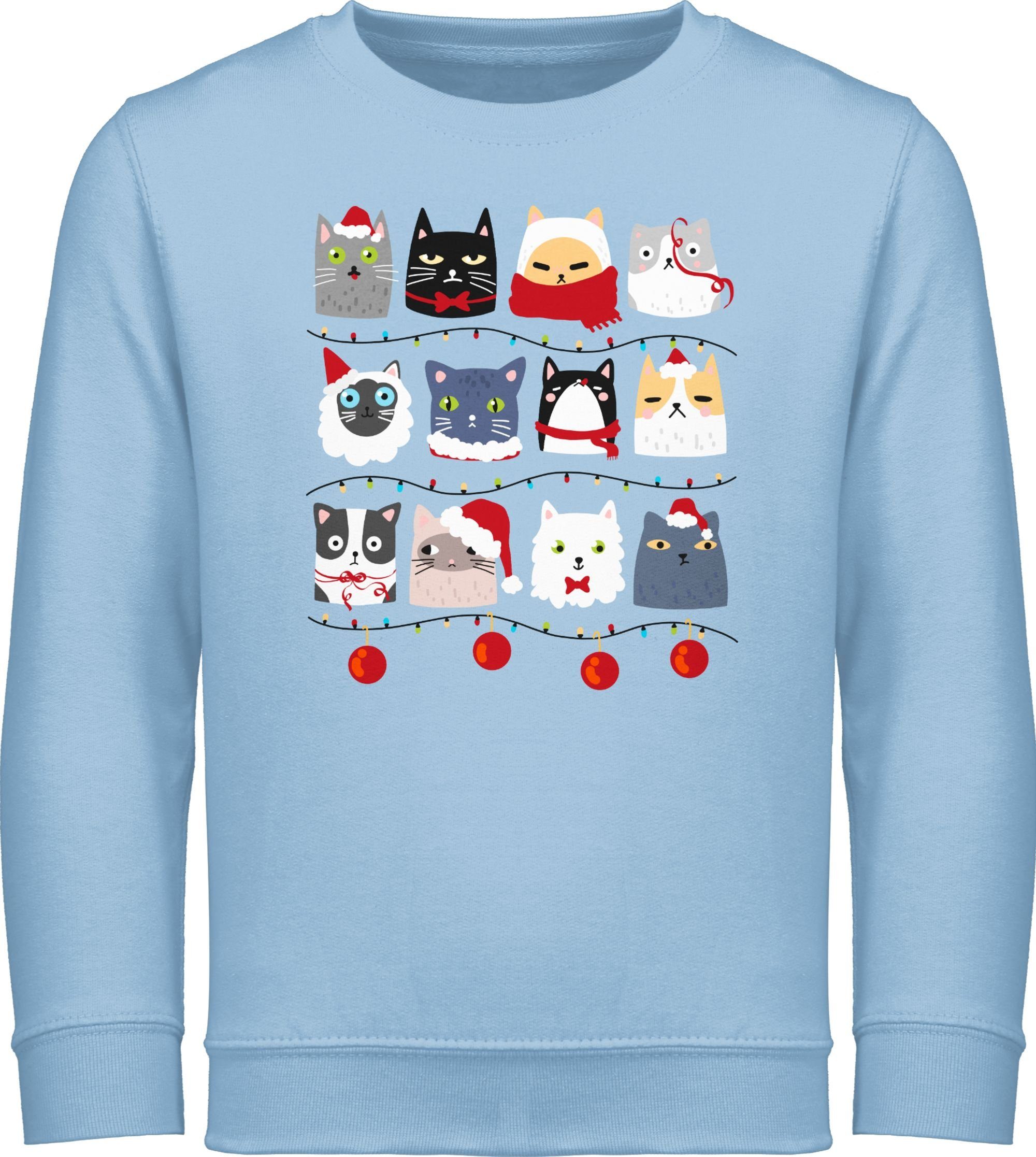 Shirtracer Sweatshirt Katzen zu Weihnachten Weihnachten Kleidung Kinder 1 Hellblau