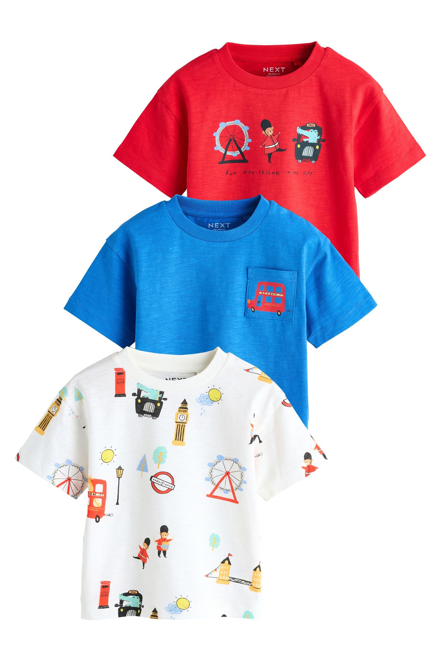 Next Langarmshirt Kurzarm-T-Shirts mit Grafik-Print im 3er-Pack (3-tlg)