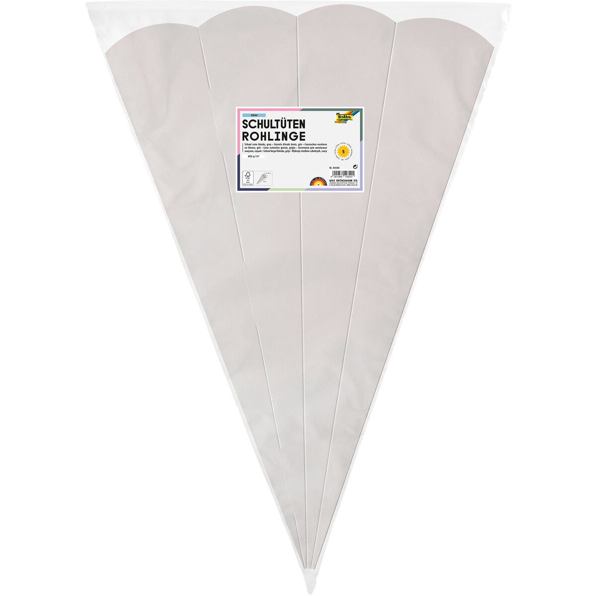 Folia Schultüte Schultüten Rohling - 68 cm sechseckig grau 5er Pack.