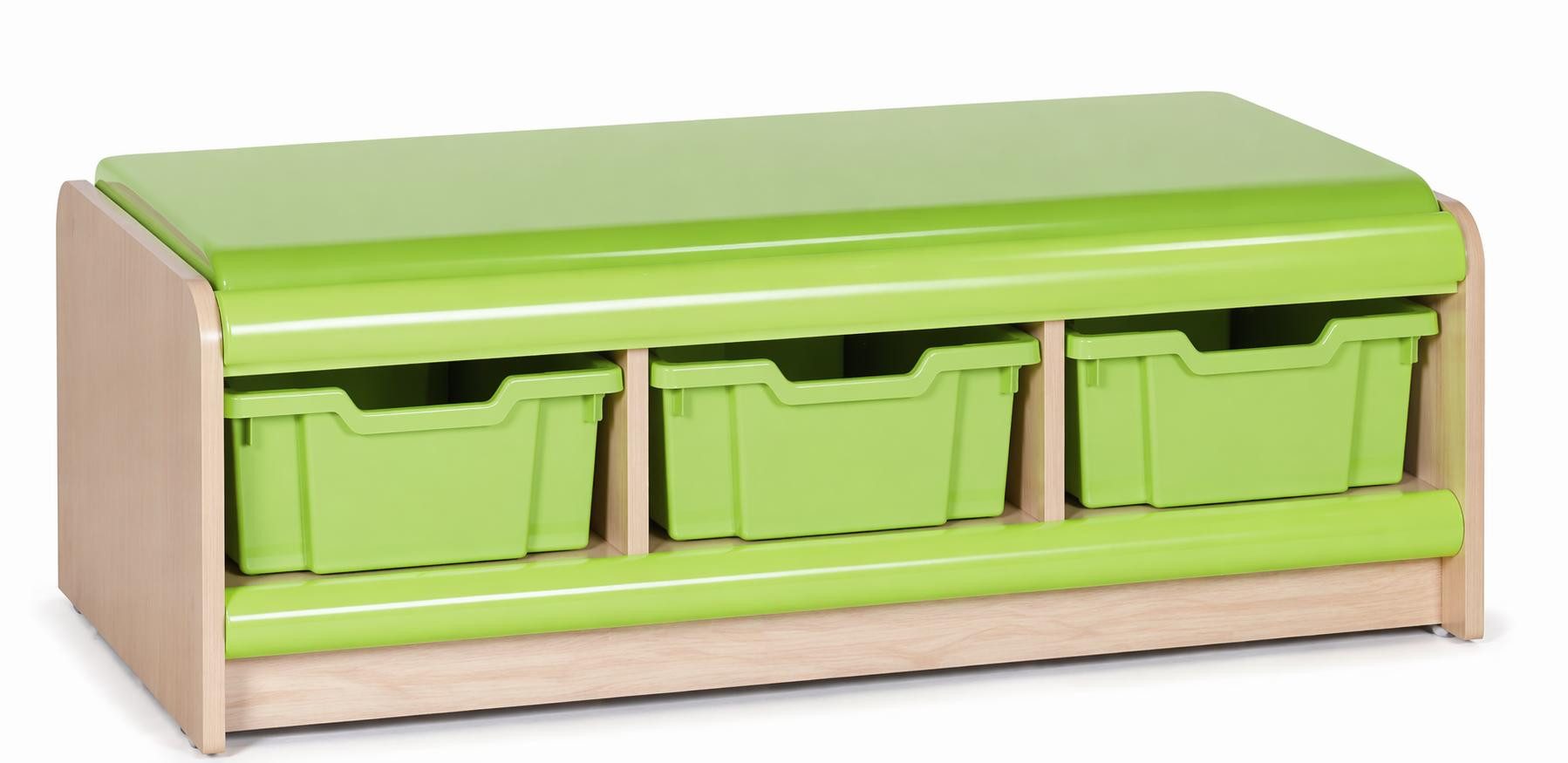 JVmoebel Truhenbank Praktische Aufbewahrungsbank mit grünen Boxen für Kinderzimmer, Made in Europa