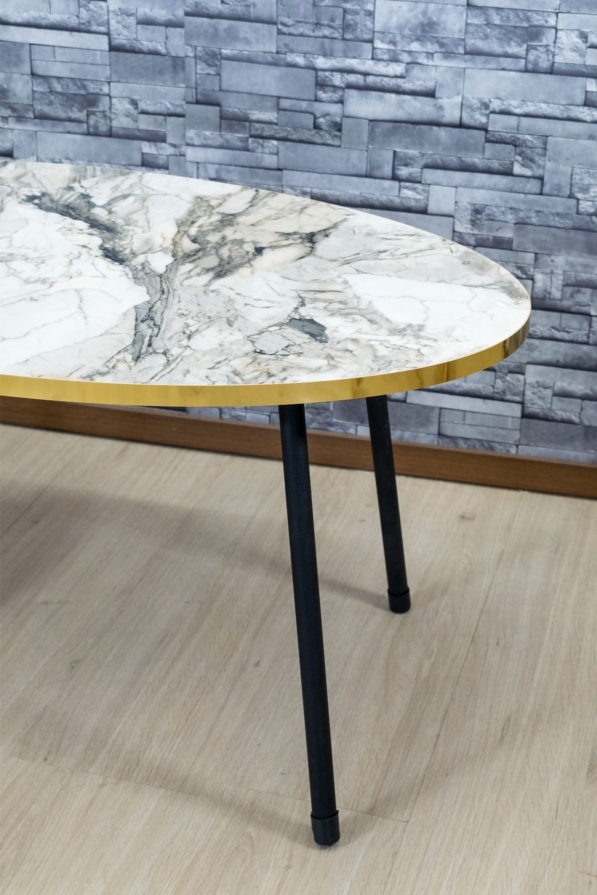 en.casa Couchtisch, oval, Marmoroptik, goldene Kante, schwarzes Gestell 89322091