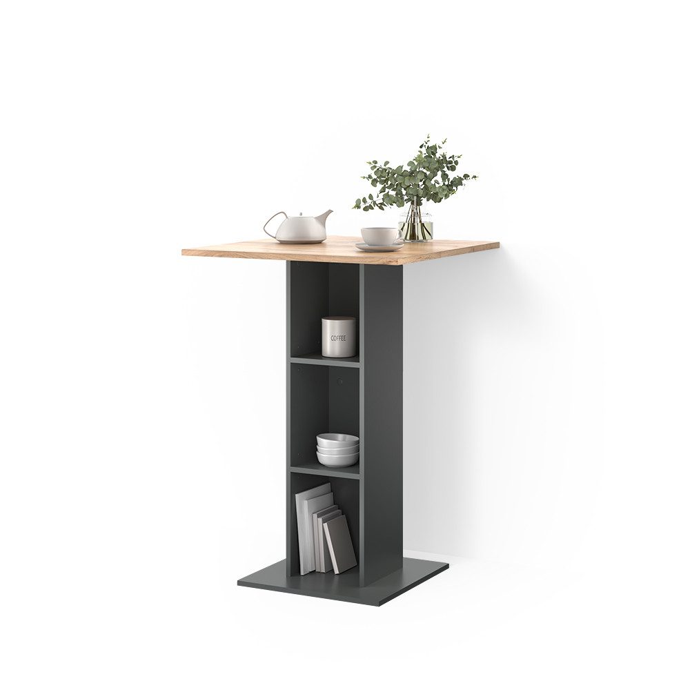 Livinity® Bartisch Regusa, Goldkraft Eiche/Anthrazit/Anthrazit, 75 x 75 cm (1-St)