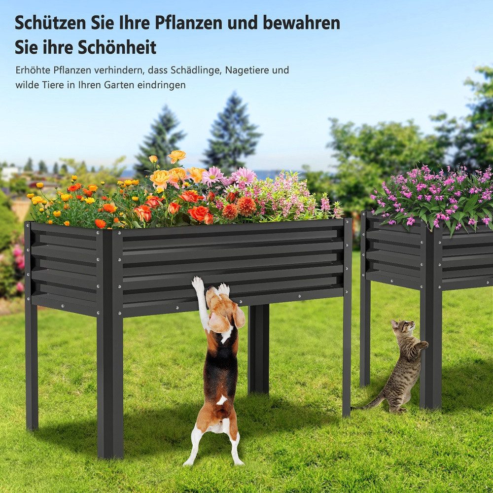 Meulbaty Hochbeet Verzinktes Hochbeet mit Füßen, Metall-Hochbeetkasten für Pflanzen (1 St), auf Balkon, Terrasse und Garten, 80 cm Höhe