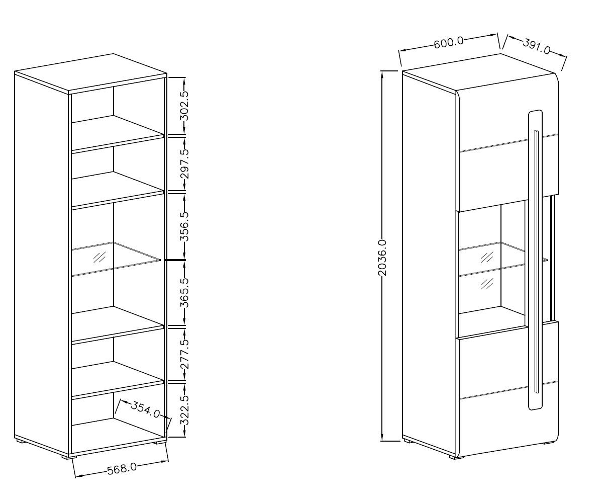 Helvetia Vitrine Toro (mit Tür, mit Einlegeböden, mit Glaseinsatz, 1-St., moderne Optik, 1-türig mit Glaseinsatz) 60cm Eiche Grandson 1-türig mit 1 Glasausschnitt