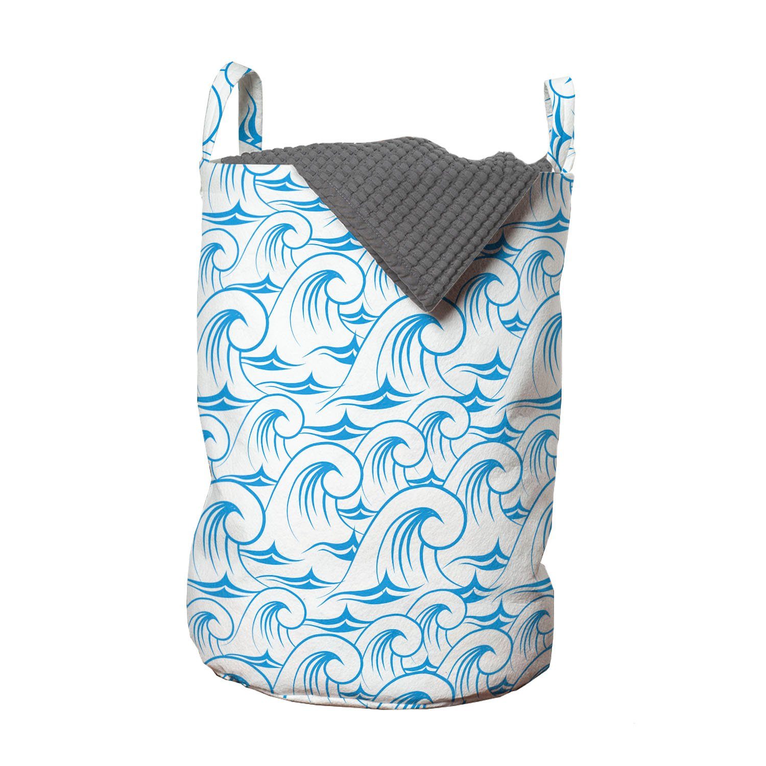 Abakuhaus Wäschesäckchen Wäschekorb mit Griffen Kordelzugverschluss für Waschsalons, Nautisch Ozean-Wellen-wirbelnde Foam