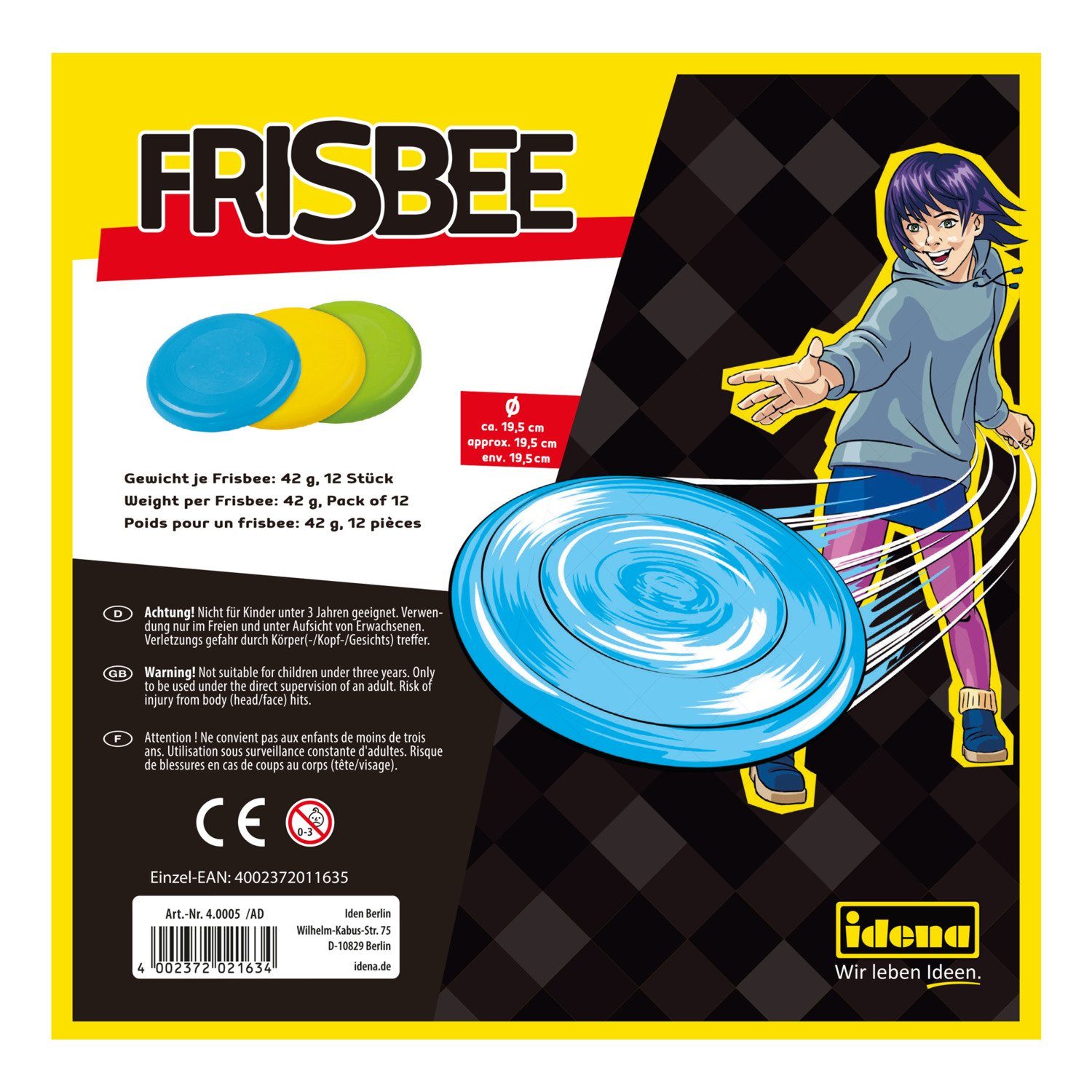 Idena Wurfscheibe Idena 40005 - Wurfscheibe ca. 19 cm, sortiert, ideal für den Sommer